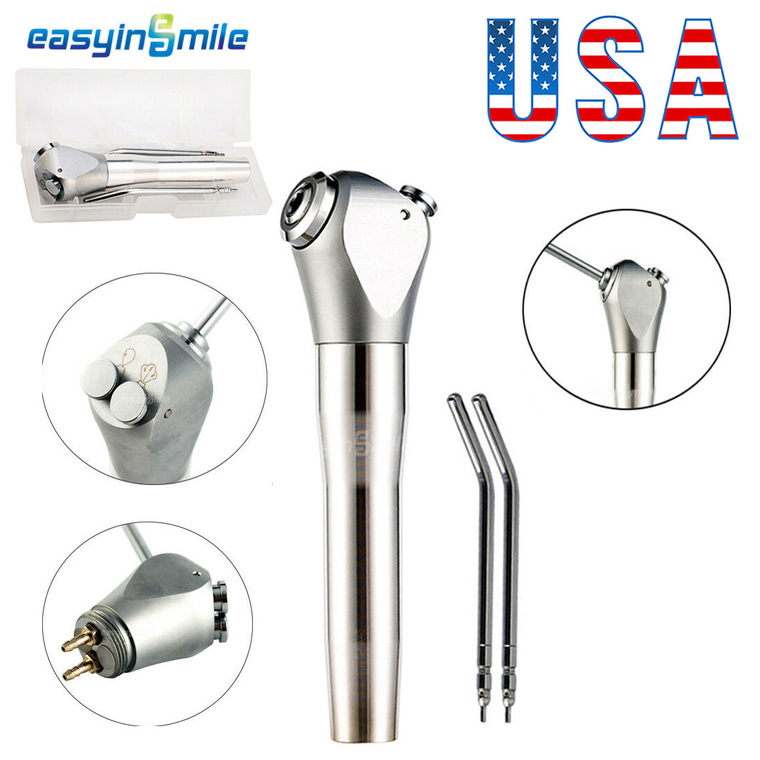 Easyinsmile Dental 3 Way Air Water Syringe 2 Nozzles Triple Way Spray Handpiece