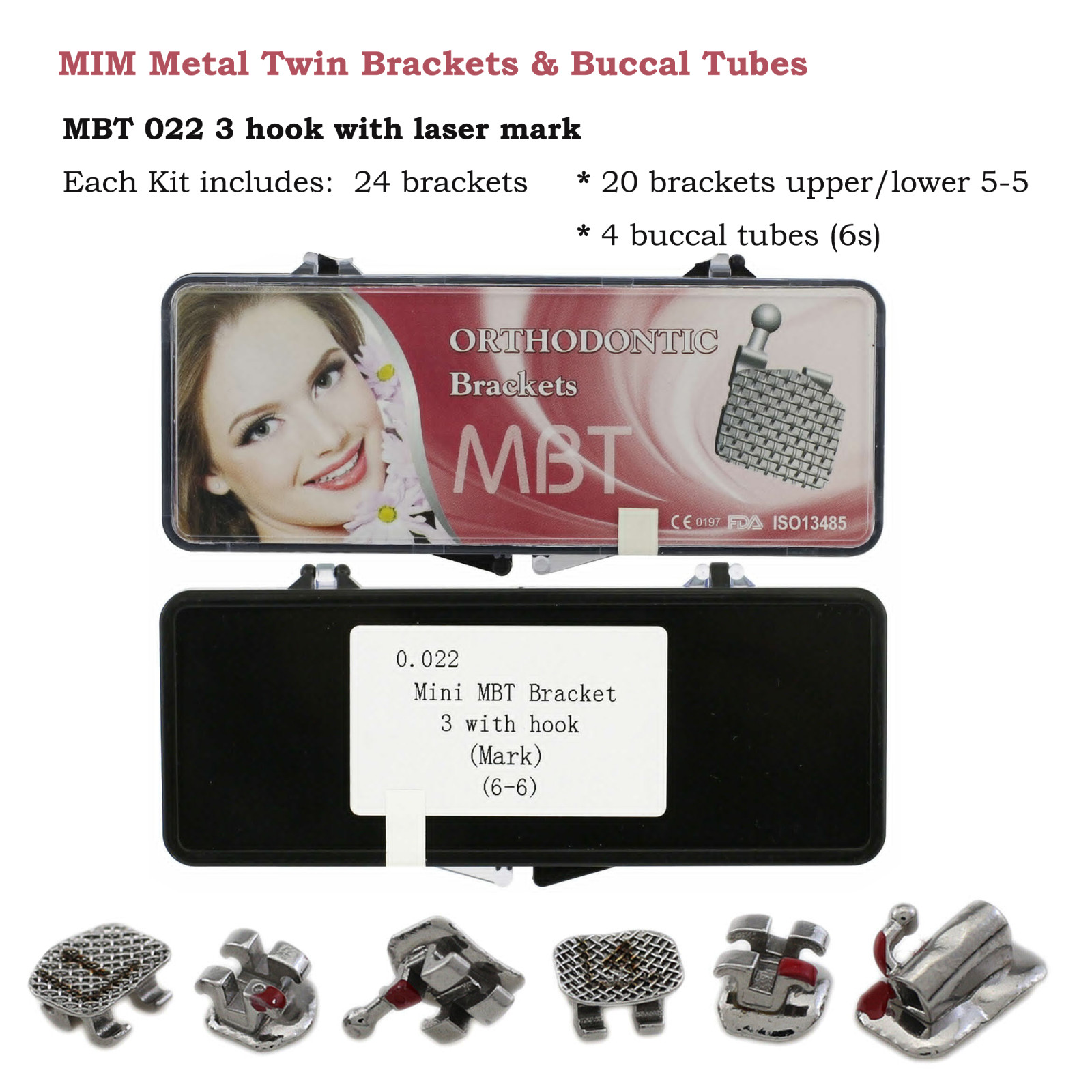 Dental Orthodontic Mini Bracket Metal Brace Buccal Tube Roth MBT 022 345 6-6 MIM