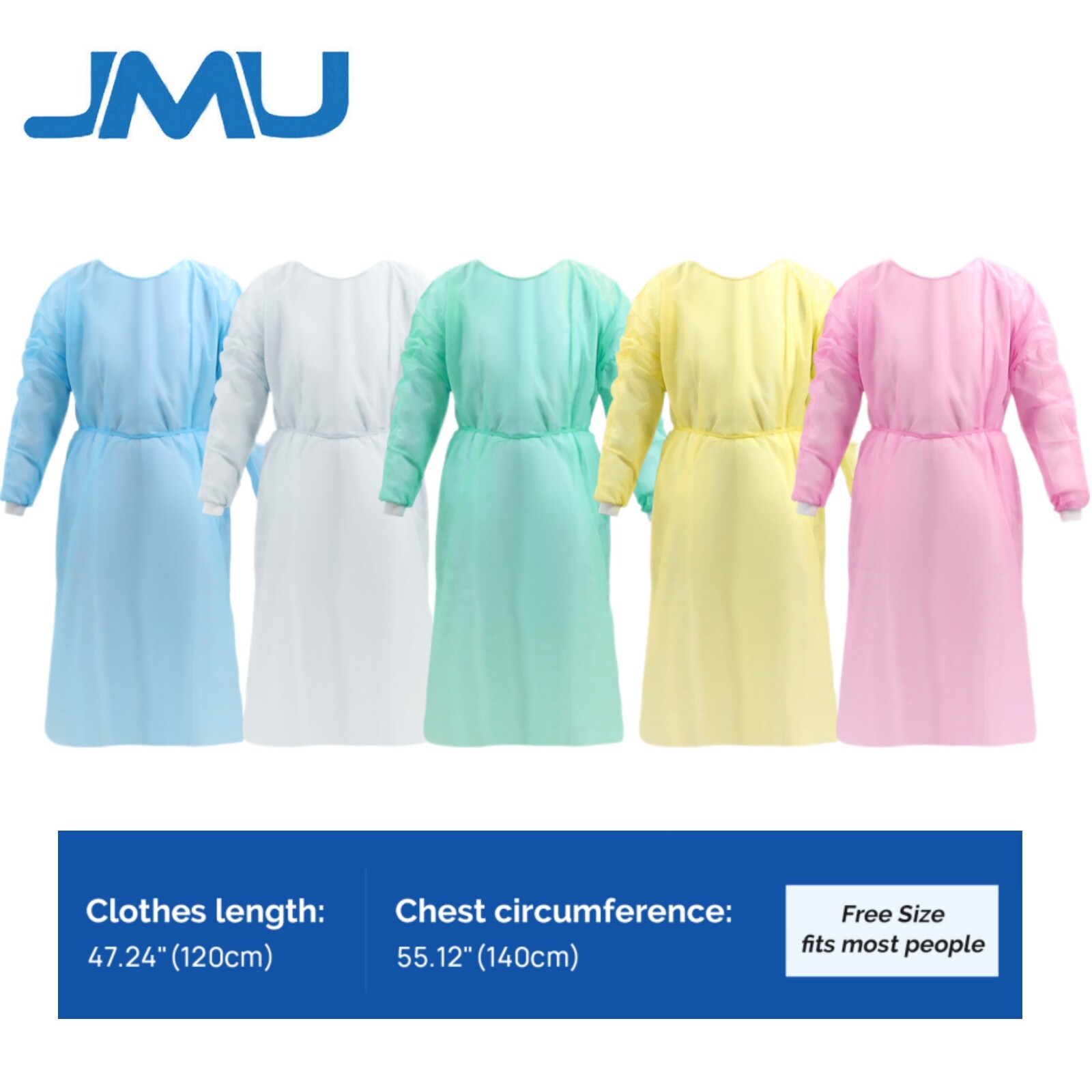 JMU Disposable Isolation Gowns Soft PP Medical Gowns Elastic Cuff 10pcs/pk