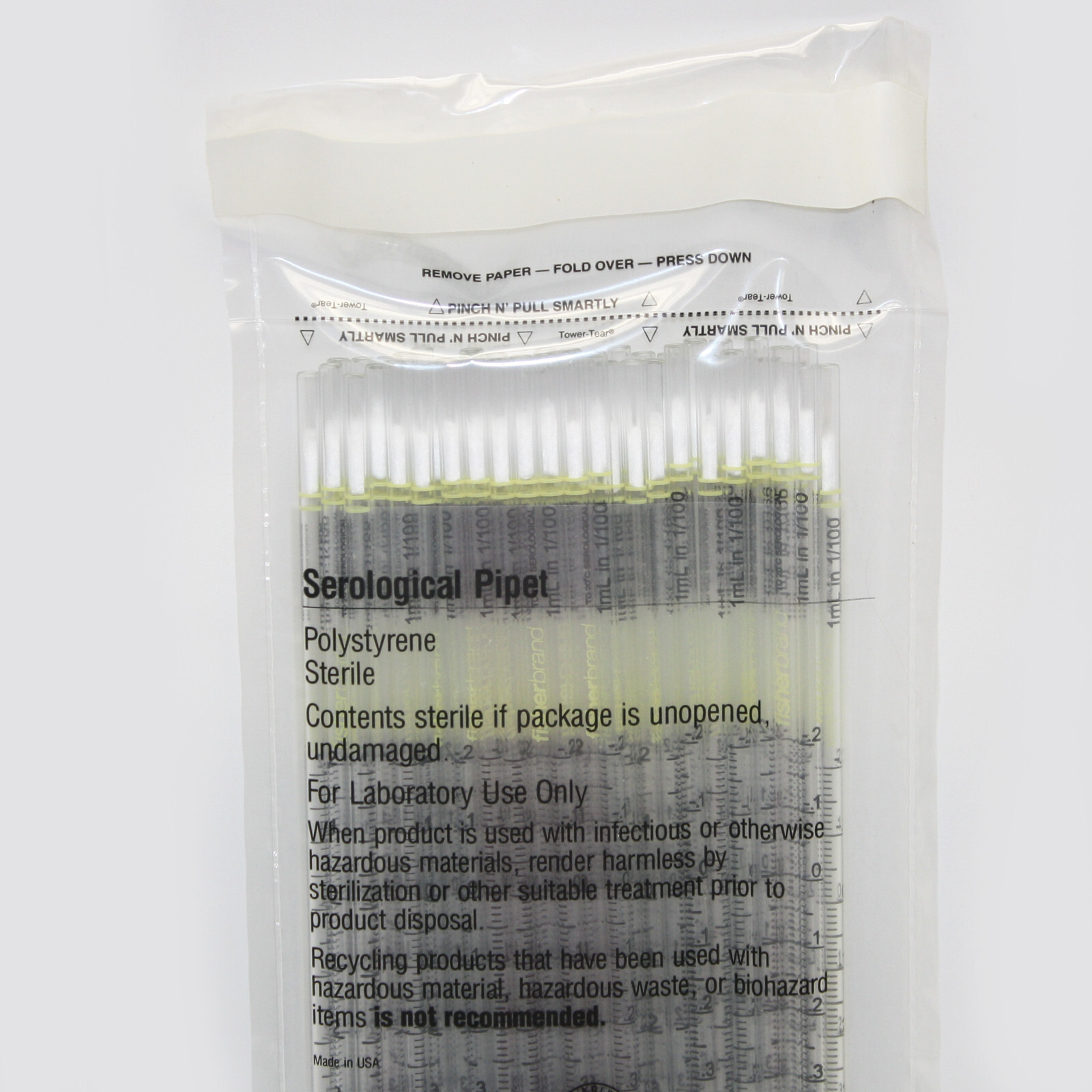 FisherBrand Serological Pipet Pipette Polystyrene Sterile 1mL in 1/100 – 50 Pcs