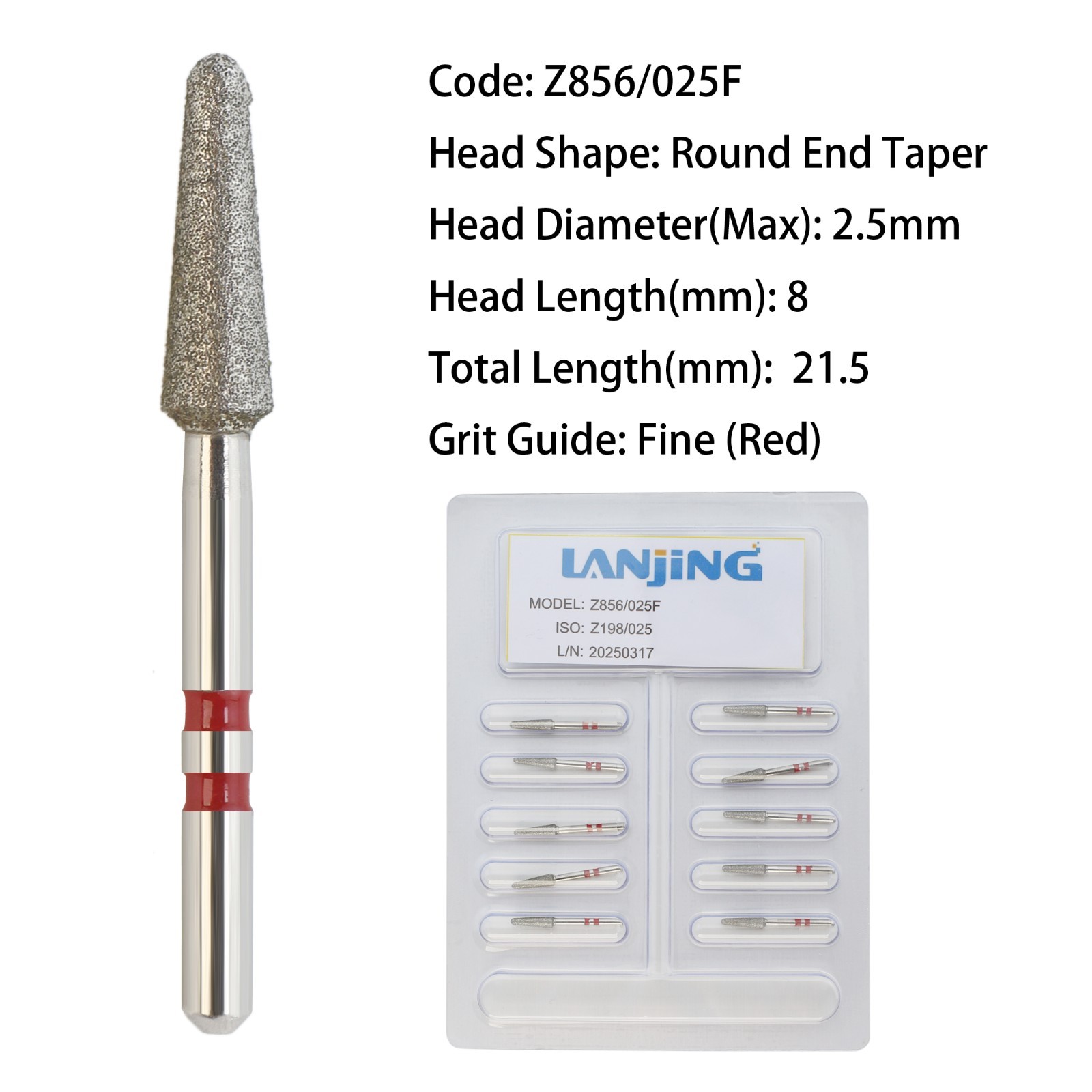 Zirconia Adjustment Diamond Burs Round End Taper Bur High Speed Z856 Z850 FG