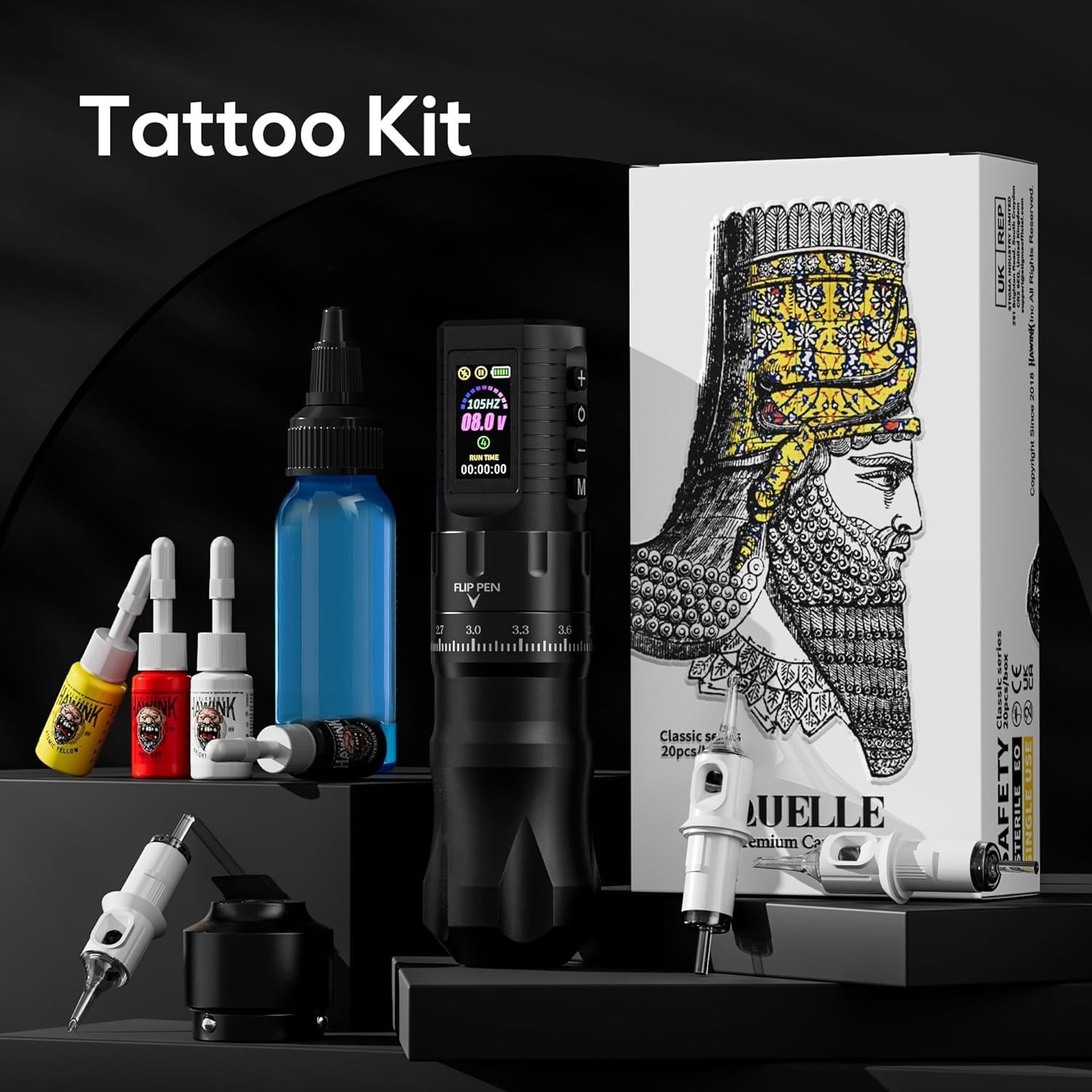 HAWINK Tattoo Kit Gun Wireless Machine Normal/Stippling Black