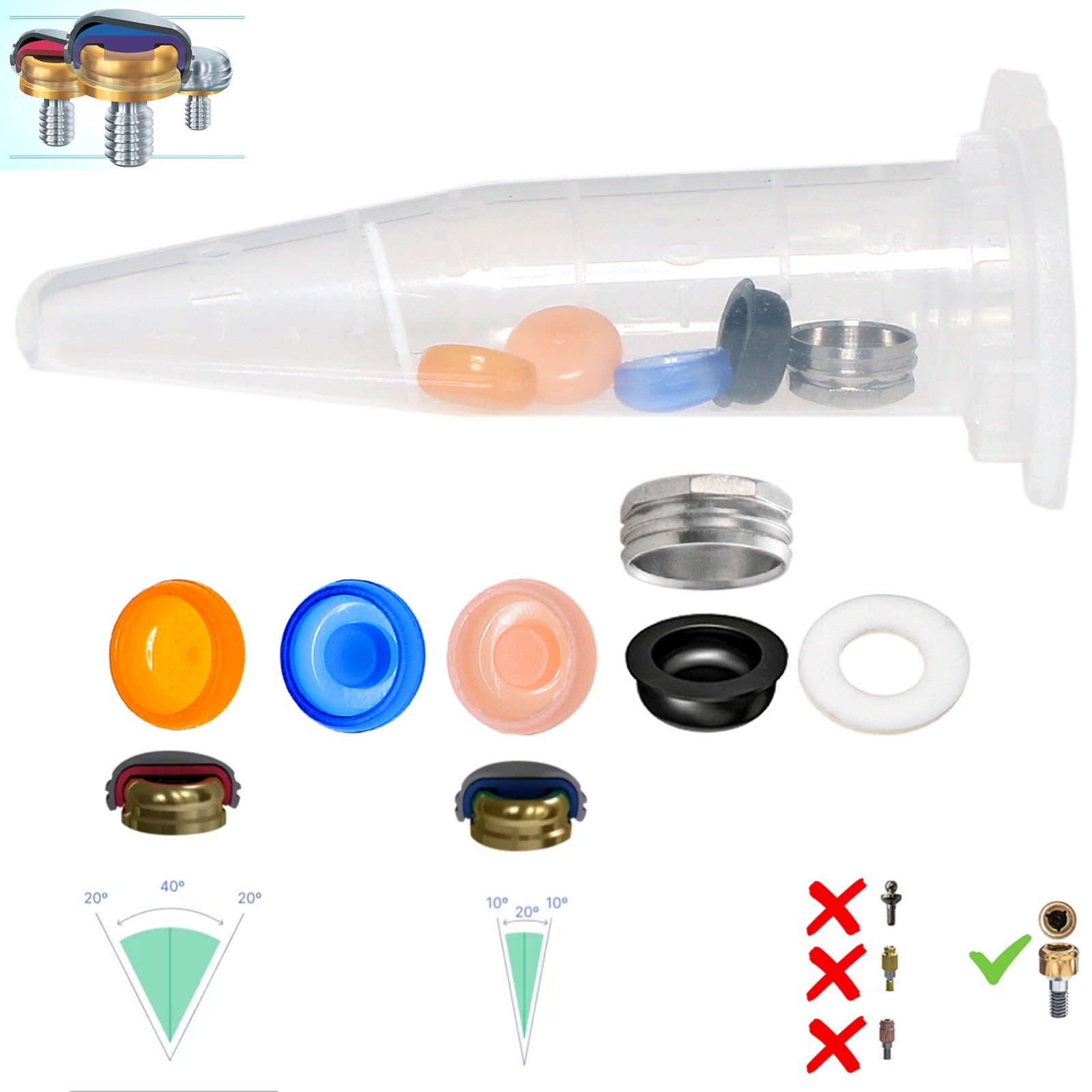 US Overdenture Locator Abutment Removable Male Cap Inserts Standard/Extended Set