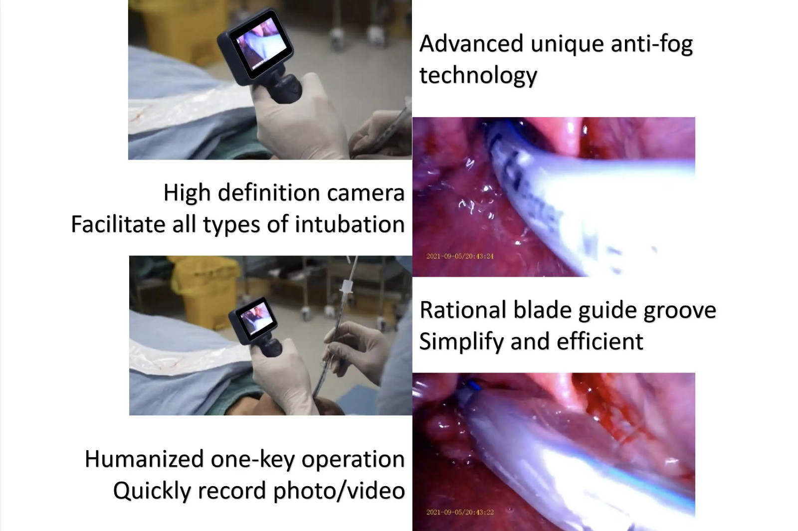 Touch Screen Video Laryngoscope Reusable Sterilizable Blades six option