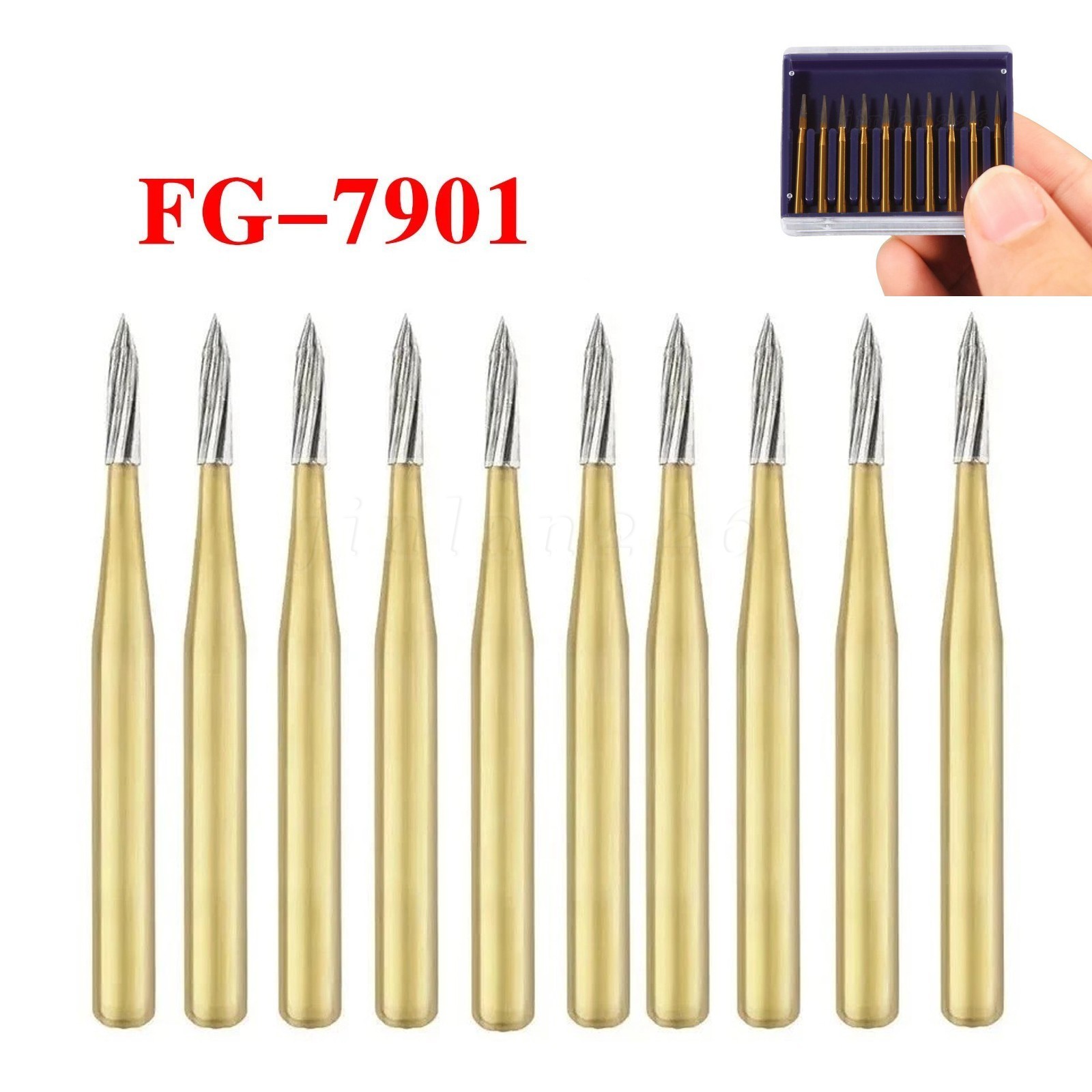 Gold Dental Burs Trimming & Finishing Tungsten Carbide FG 7901/7902/7406/7408