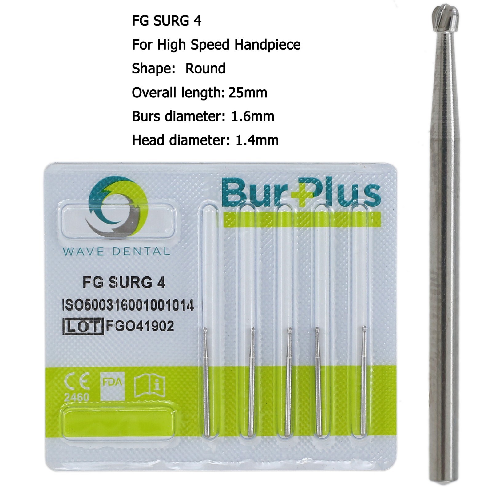 WAVE Dental Surgical Round Burs 2 4 6 8 FG SURG Long 25mm Carbide Bur High Speed