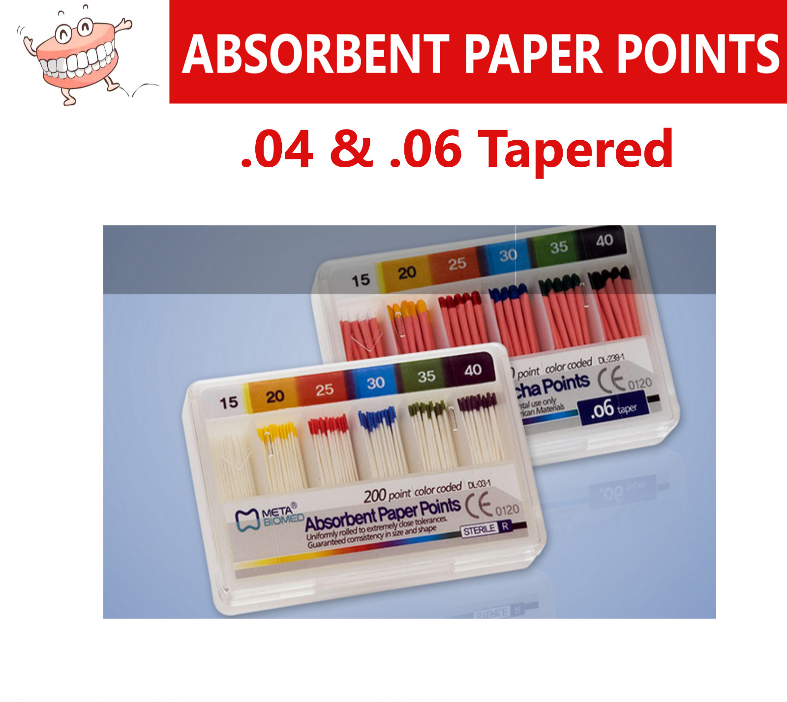 Dental Endodontic Taper .04 or .06 Absorbent Paper Points, CHOOSE SIZE, 60/pk.