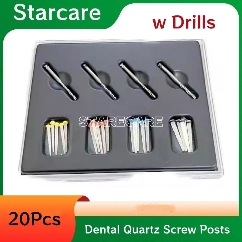 20Pcs Dental Endo Fiber Post Quartz Screw Posts Thread 1.2-1.6mm with Drills Kit