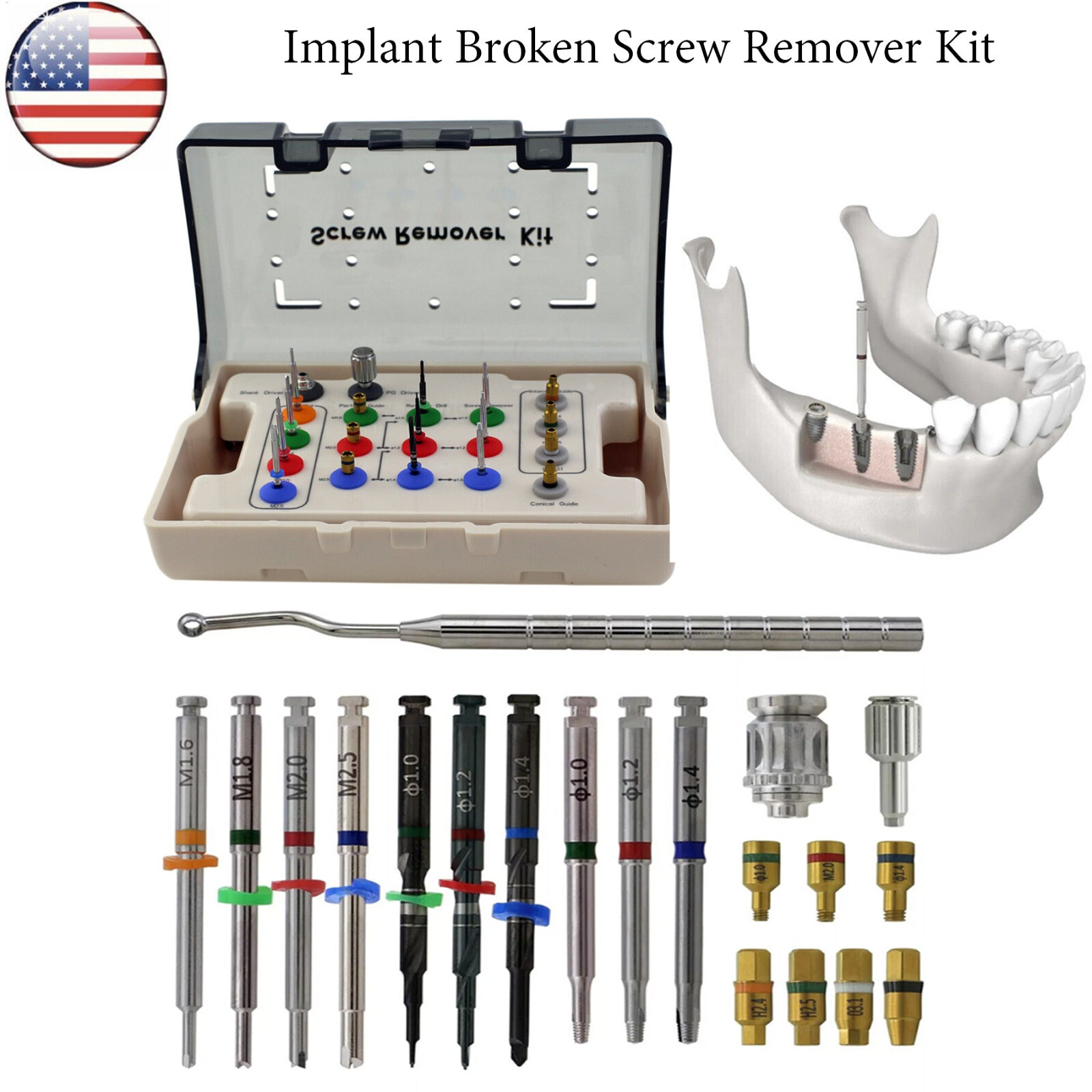 Implant Broken Fractured Screw Removal Kit Drill Guide Driver Dental Remover Set