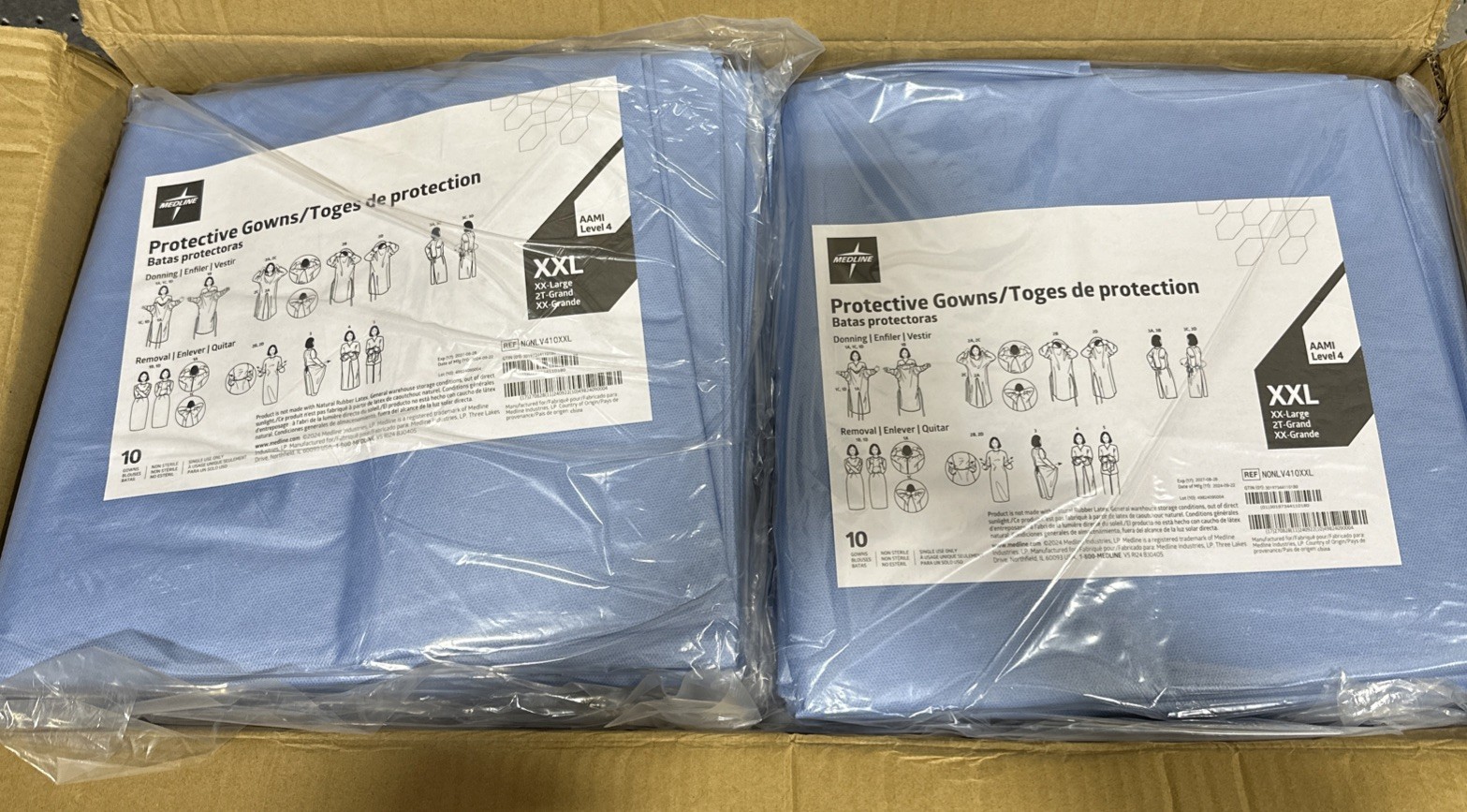 Medline Protective Gowns Level 4 Blue XXL Open Back Thumb Loop 100Ct NONLV410XXL