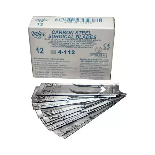 INTEGRA MILTEX 4-112 #12 Carbon Steel Surgical Blades 100/BX Sterile FREE SHIPPI