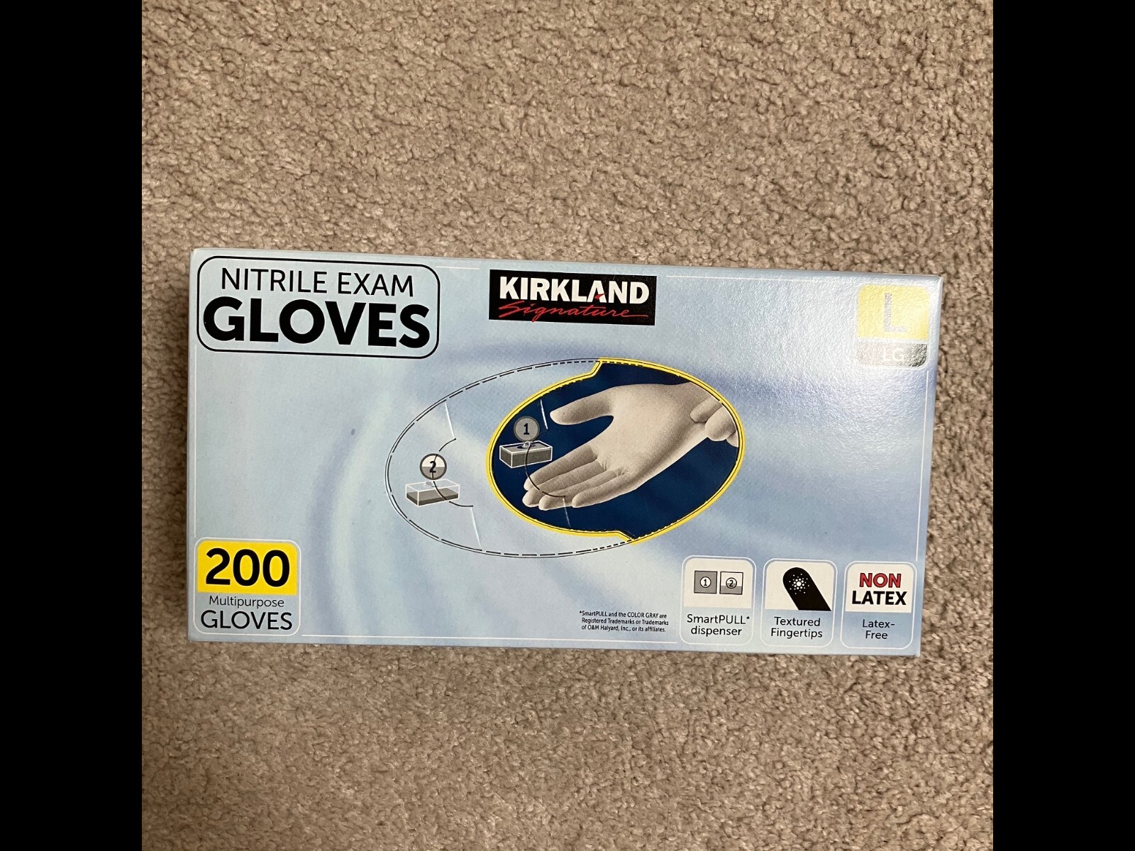 Kirkland Signature Nitrile Exam Gloves,Size Large. 200 Gloves, non latex