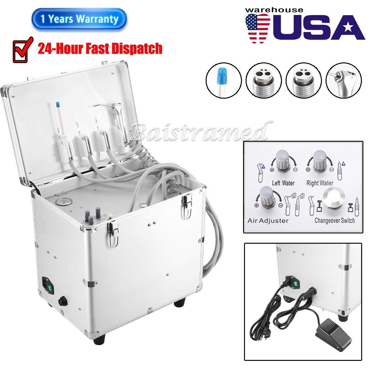 Portable Dental Mobile Delivery Unit Air Compressor Suction 4 Hole