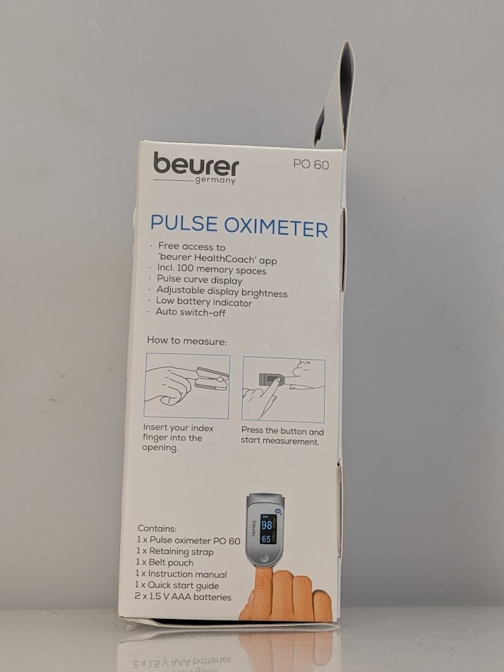 Beurer PO 60 Digital Pulse Oximeter with Bluetooth Blood Oxygen Saturation Count