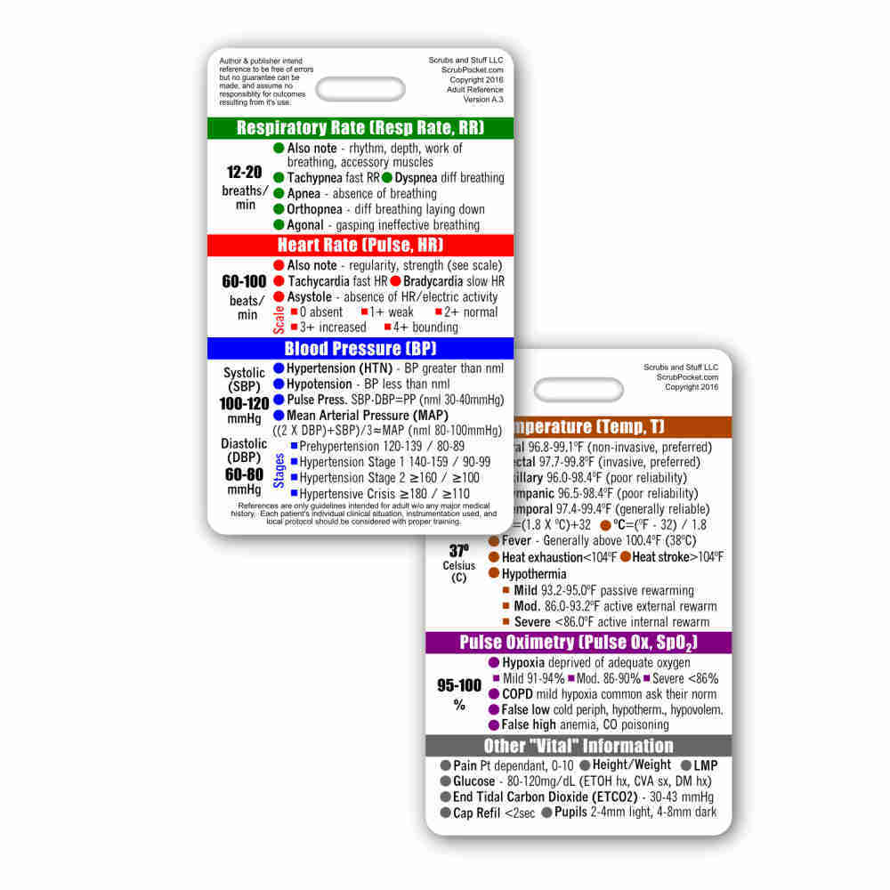 Adult Vital Signs Vertical Badge ID Card Pocket Nurse RN EMT MA Paramedic LPN