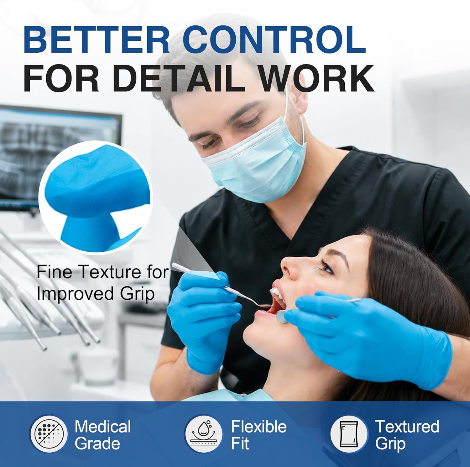 Schneider Nitrile Exam Gloves, Medical Grade Blue Disposable Gloves Latex Free,