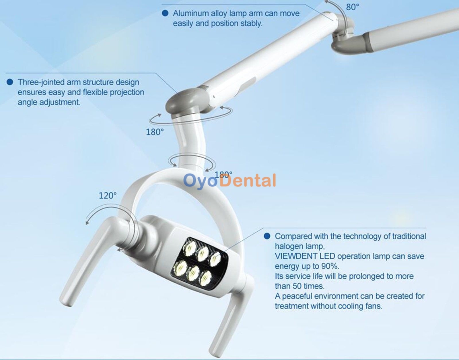 KWS Dental LED Oral Light Ceiling-mounted Surgical Operating Lamp 6 LED with Arm