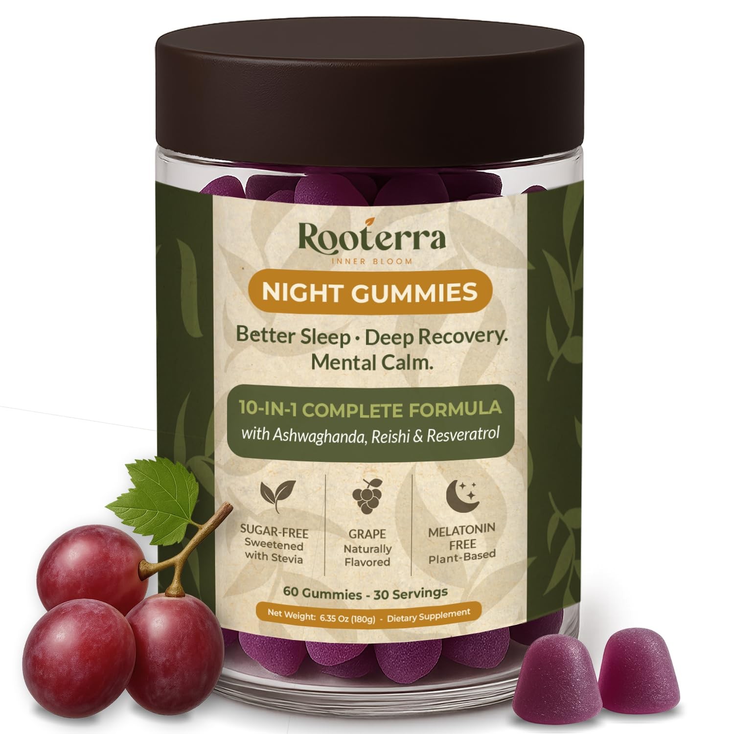 Rooterra Inner Bloom Night Reishi Ashwagandha Valerian Magnesium Evening Calm
