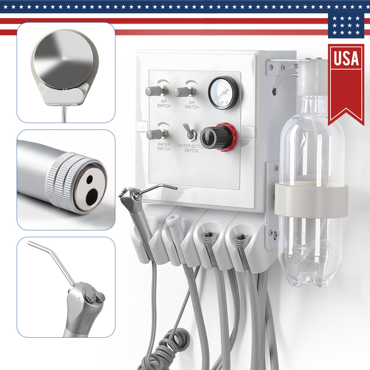 Portable Dental Turbine Unit Air Compressor/High&Low Speed Handpiece Kit 2/4Hole