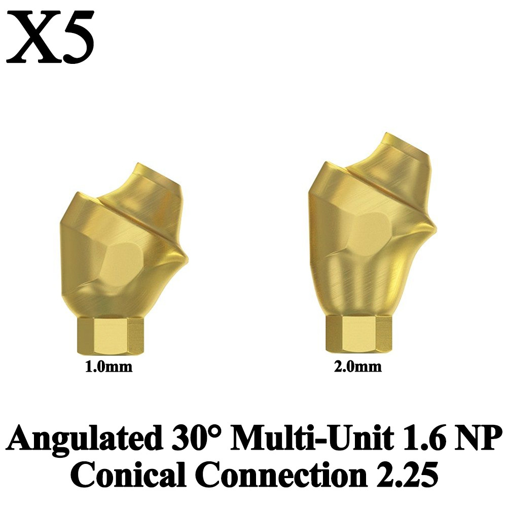 5x Prosthetic Angulated 30° Multi-Unit 1.6 NP Conical Connection 2.25 Titanium