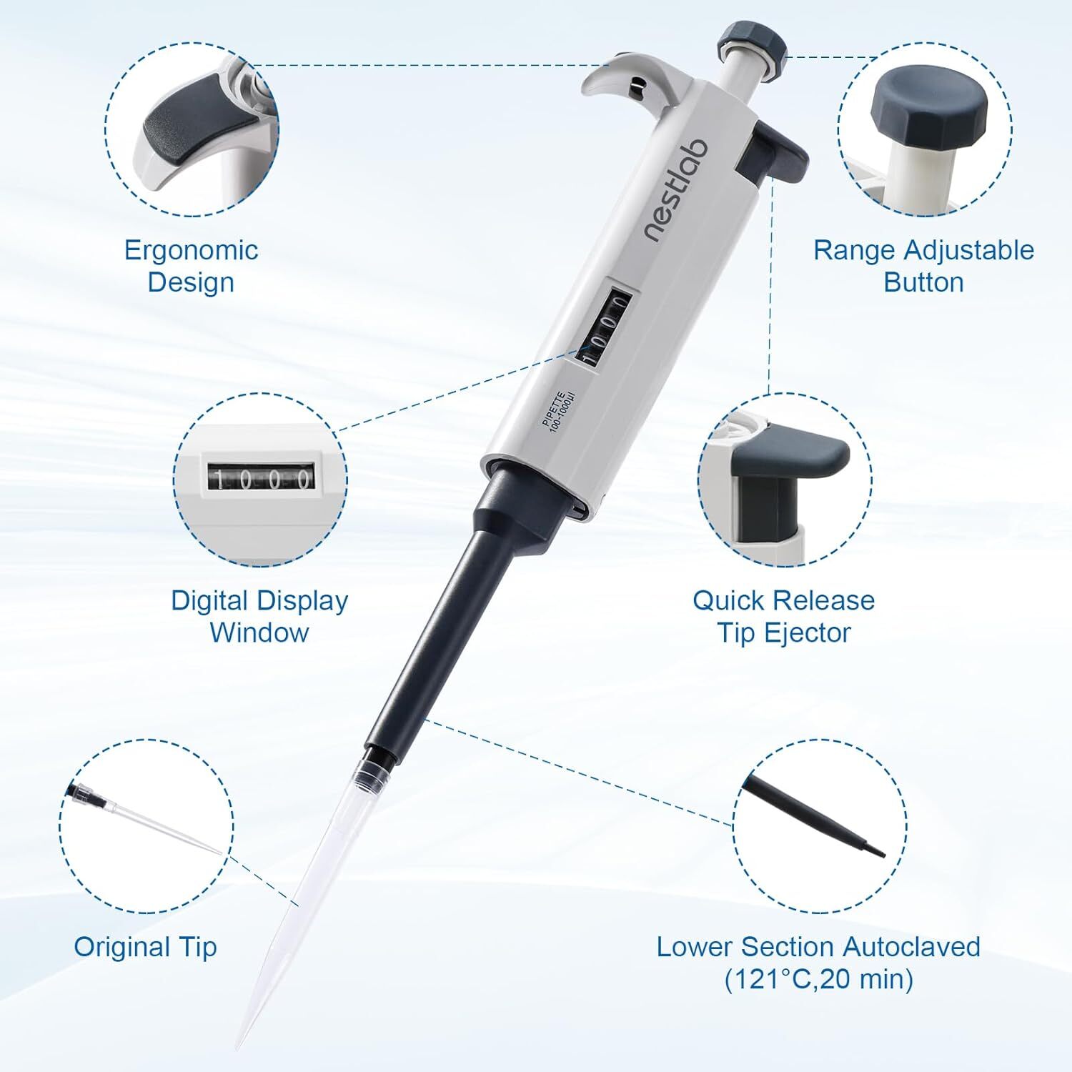10Pcs 1-10ml Single-Channel Adjustable Pipette Manual Micropipette High Accurate