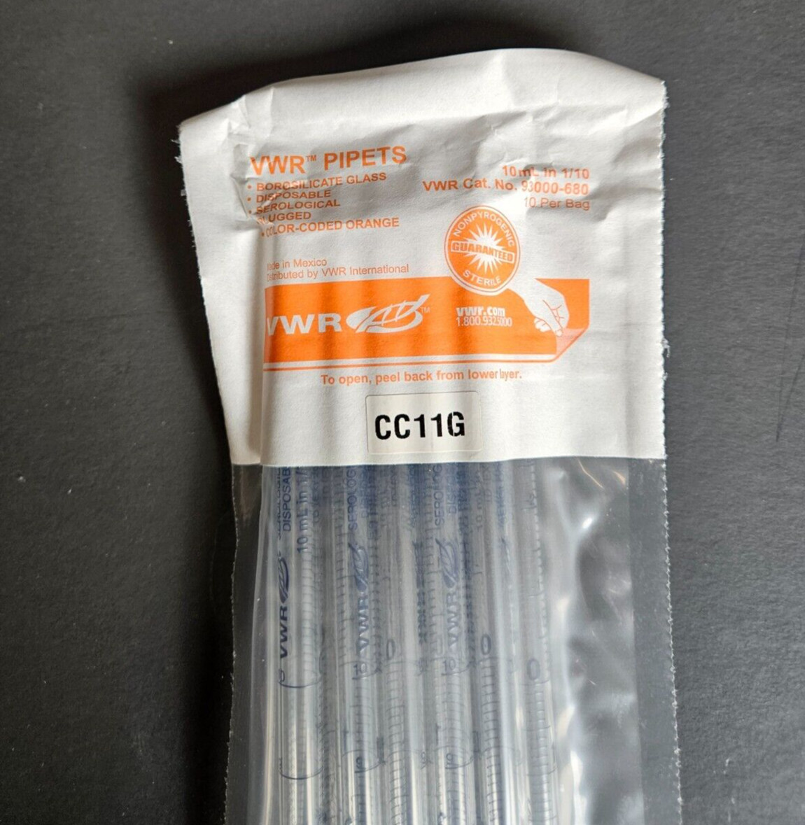 VWR Glass Serological Pipette 10 ml Total of 250 Pipets