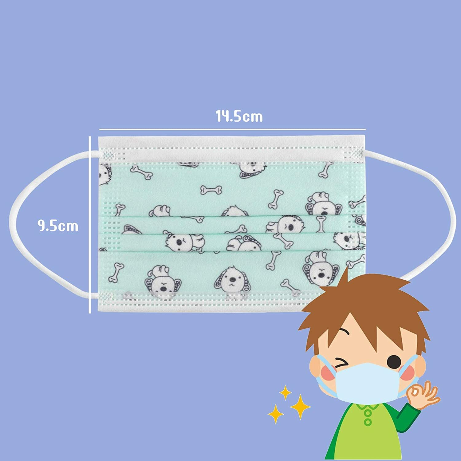 50 Pcs Face Mask for Kids Girls Boys Cartoon Blue Disposable face Masks Cover