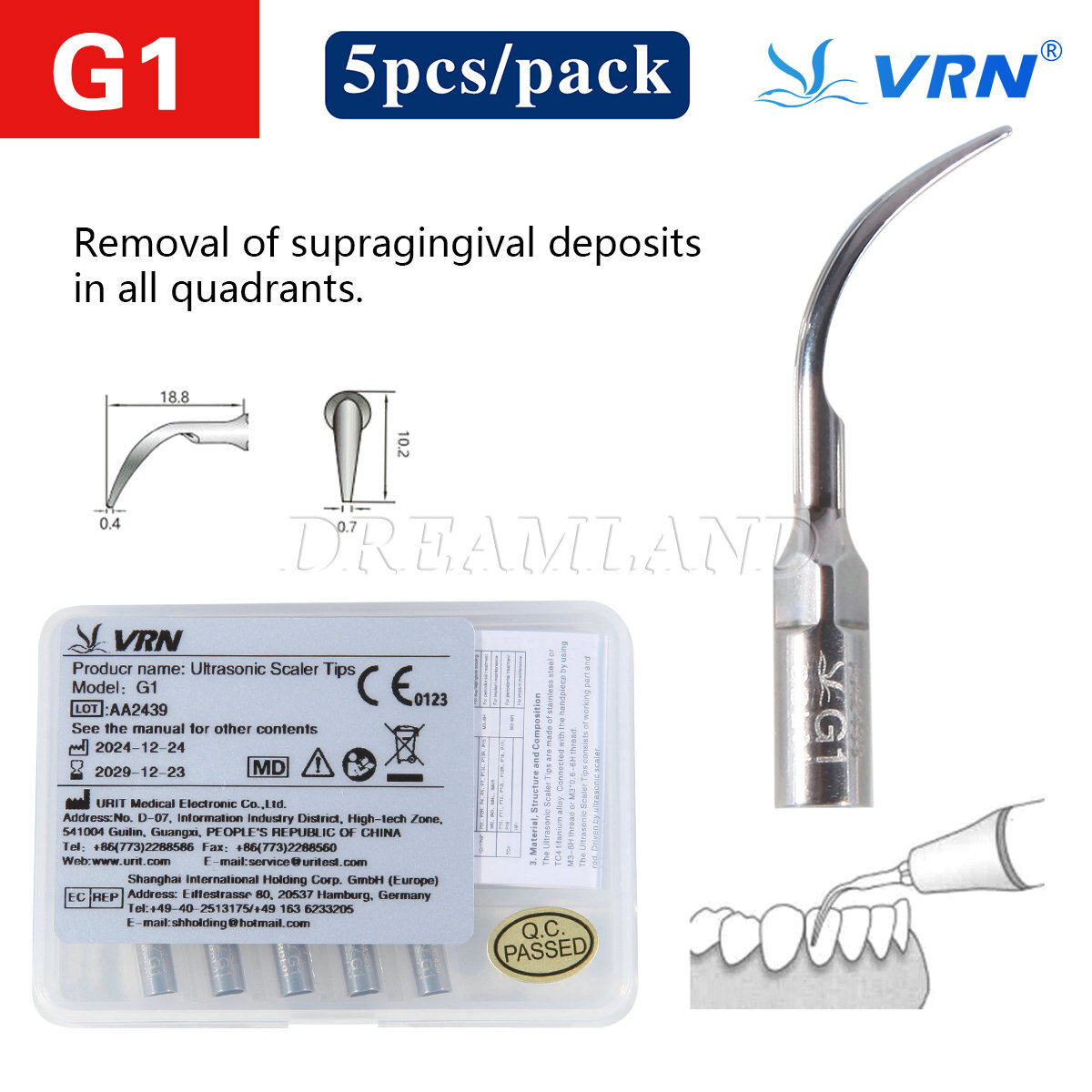 5-100PCS VRN Dental Ultrasonic Piezo Scaler Tips Fit EMS WOODPECKER Handpiece