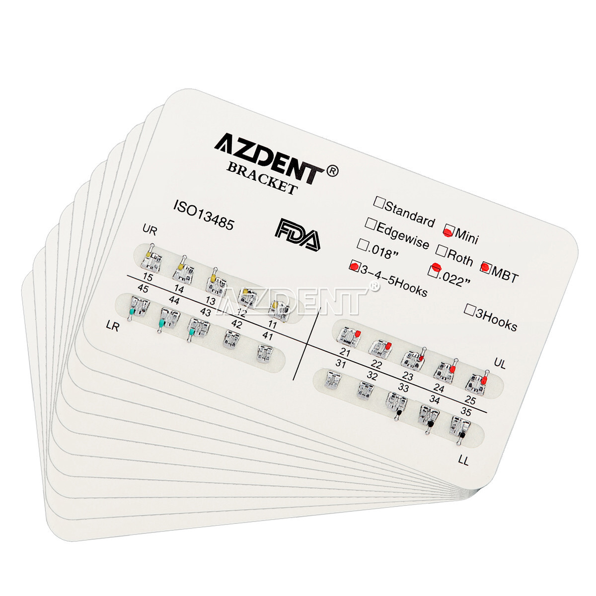 10X AZDENT brackets de ortodoncia dental metálico Mini MBT.022 ganchos 345