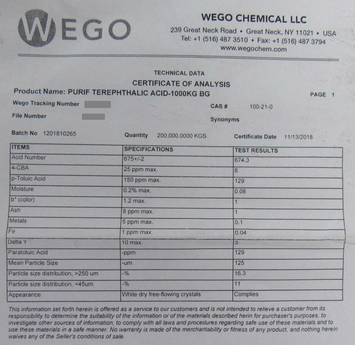 NEW 10 lbs Purified Terephthalic Acid PTA 4500g WEGO Chemical TPA TA 100-21-0