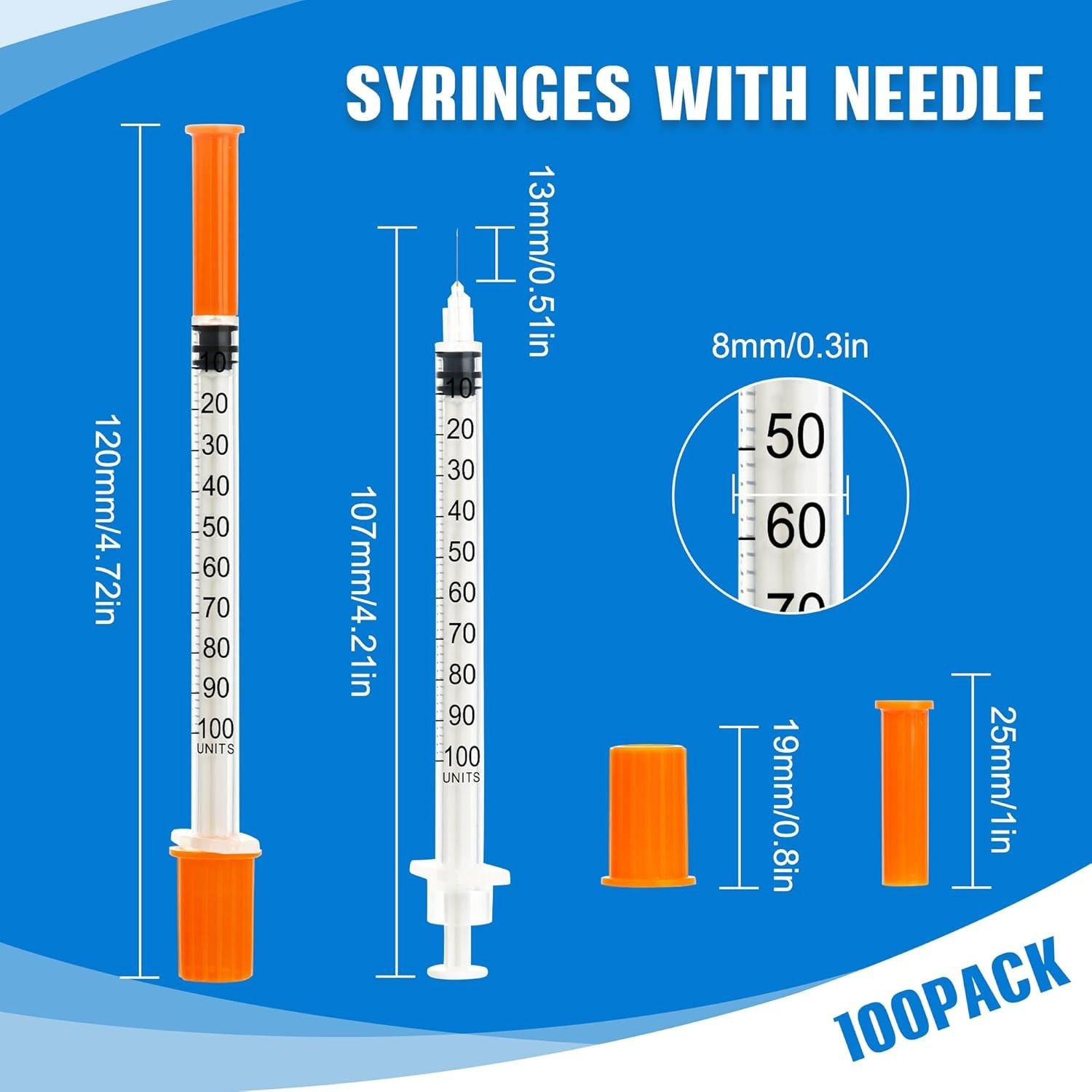 Lab Syringe 1ml 27G 1/2 Inch Plastic Dispensers 100 Pack Individually Sealed