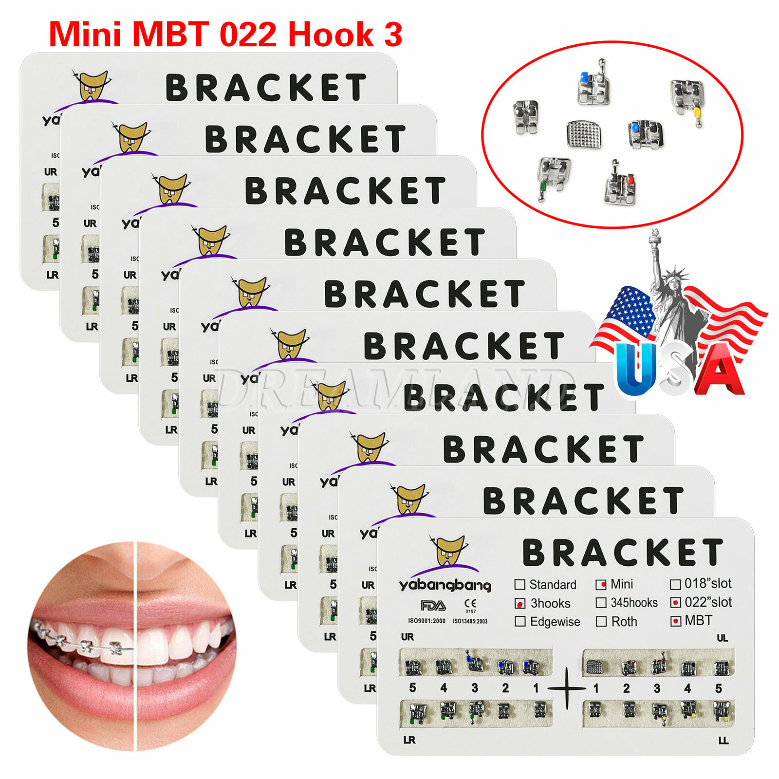 10 Packs Dental Orthodontics Metal Mini MBT 022 Slot 3 Hook Brackets Braces 4#