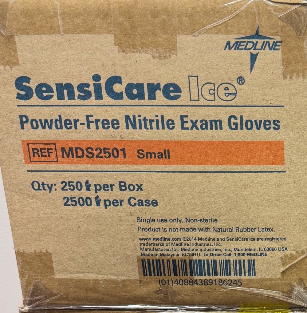 Medline Sensicare Ice Powder Free Nitrile Exam Gloves , SM (MDS2501) BOX OF 2500