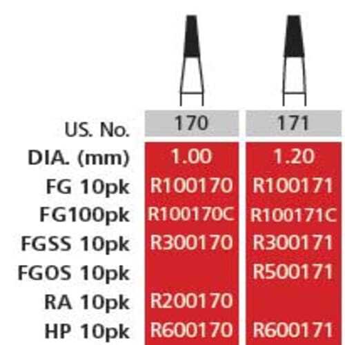 Alpen FG #171 SL Taper Fissure Carbide Bur, Pack of 10