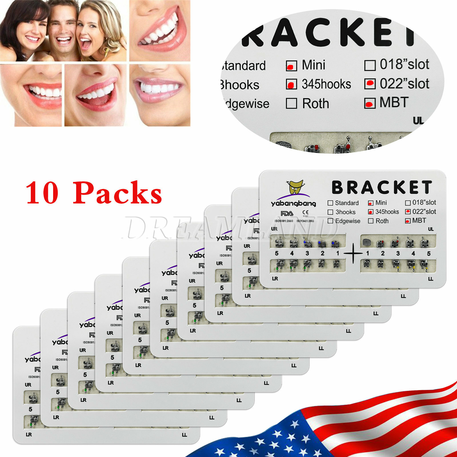 Dental Orthodontic Metal Brackets Mini Roth/MBT Slot.022 USA