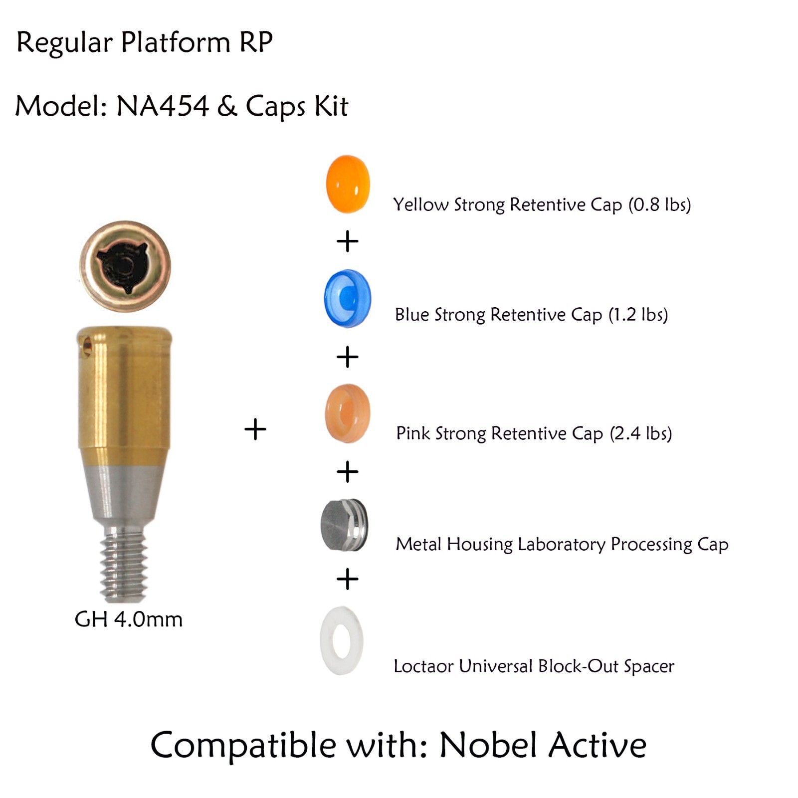 US Attachment Locator Abutment For Nobel Active NP/RP 1-5mm & Male Cap Inserts