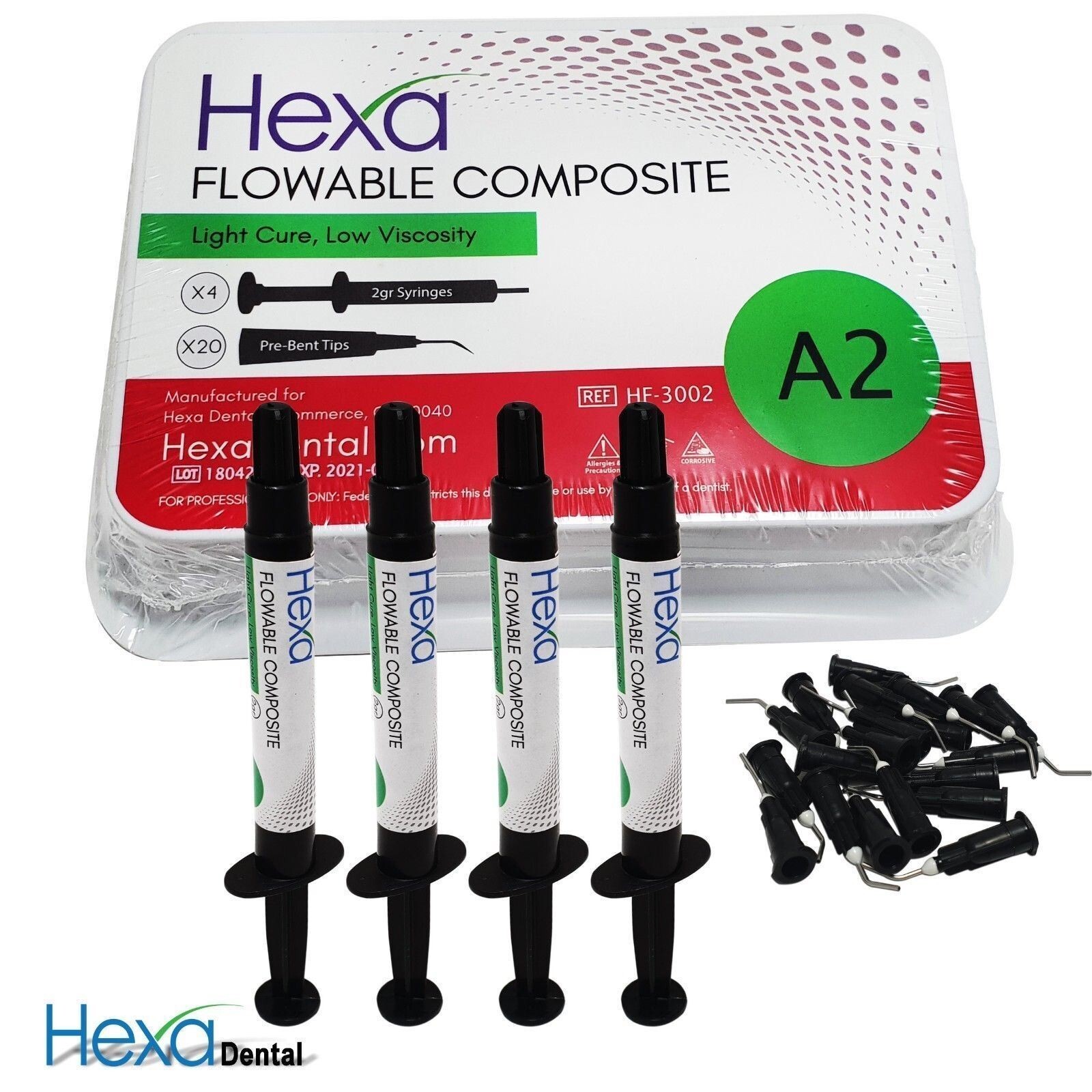 Dental Flowable Composite Light Cure A2 Shade Low Viscosity HEXA Made in USA