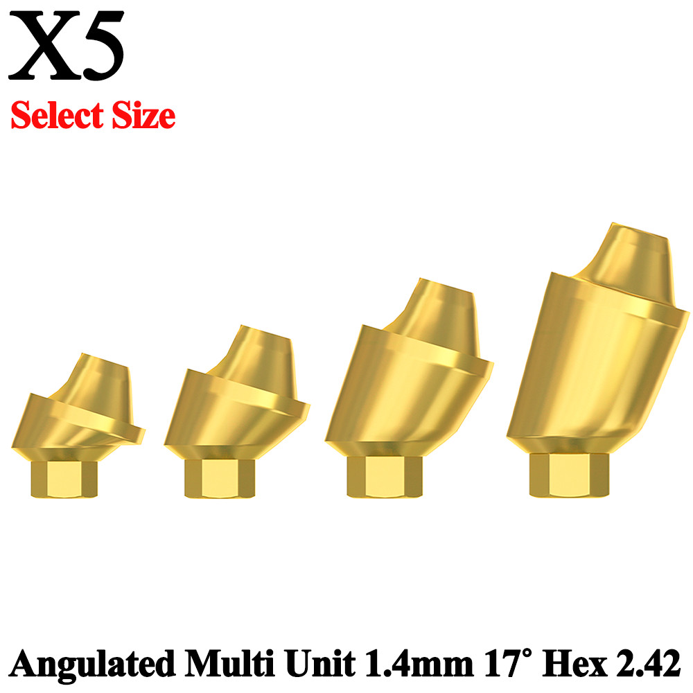 5x Dental Angulated Multi Unit 1.4mm 17° Hex 2.42 Connection Titanium Fixture