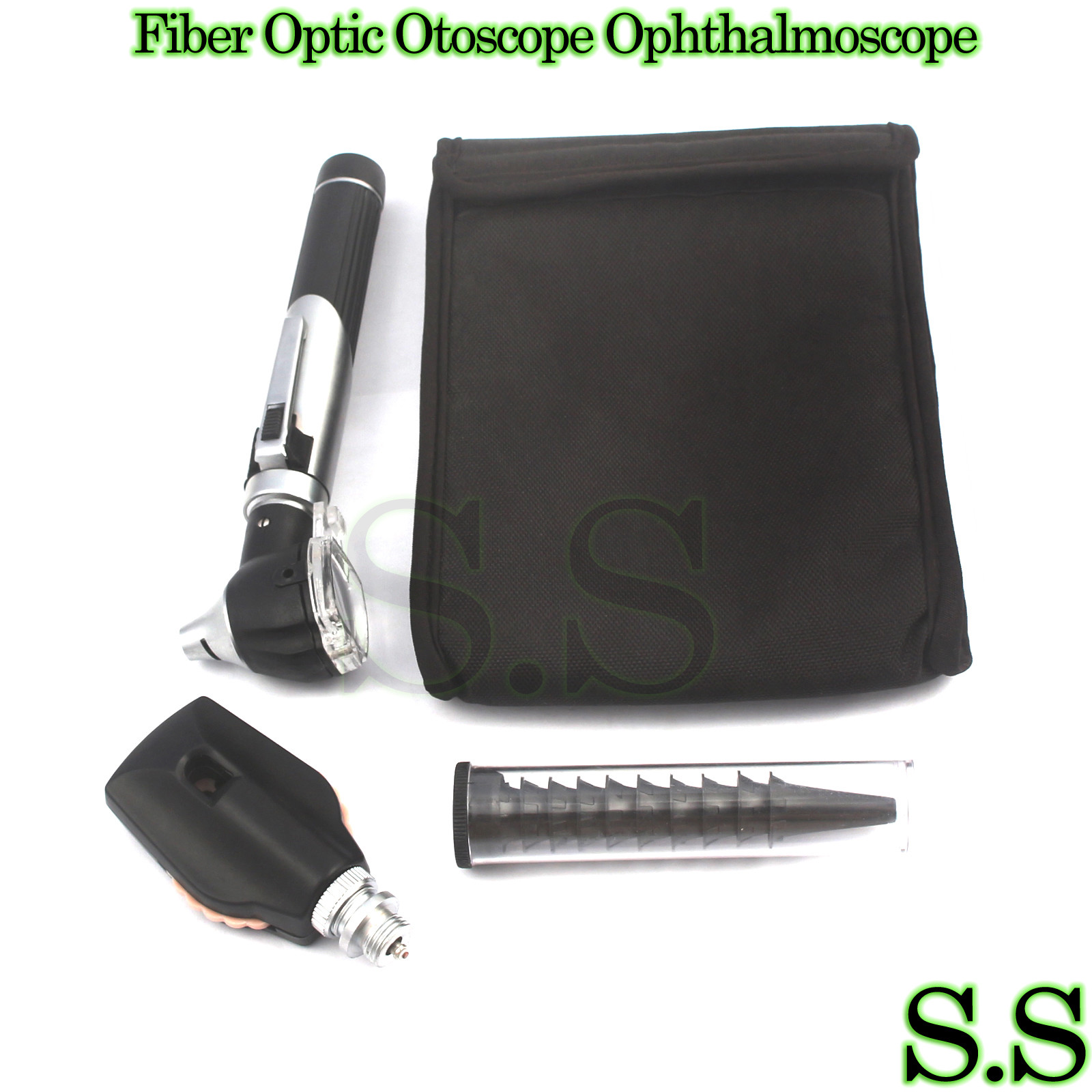 NEW FIBER Otoscope Ophthalmoscope Examination LED Diagnostic ENT SET Kit-BLACK