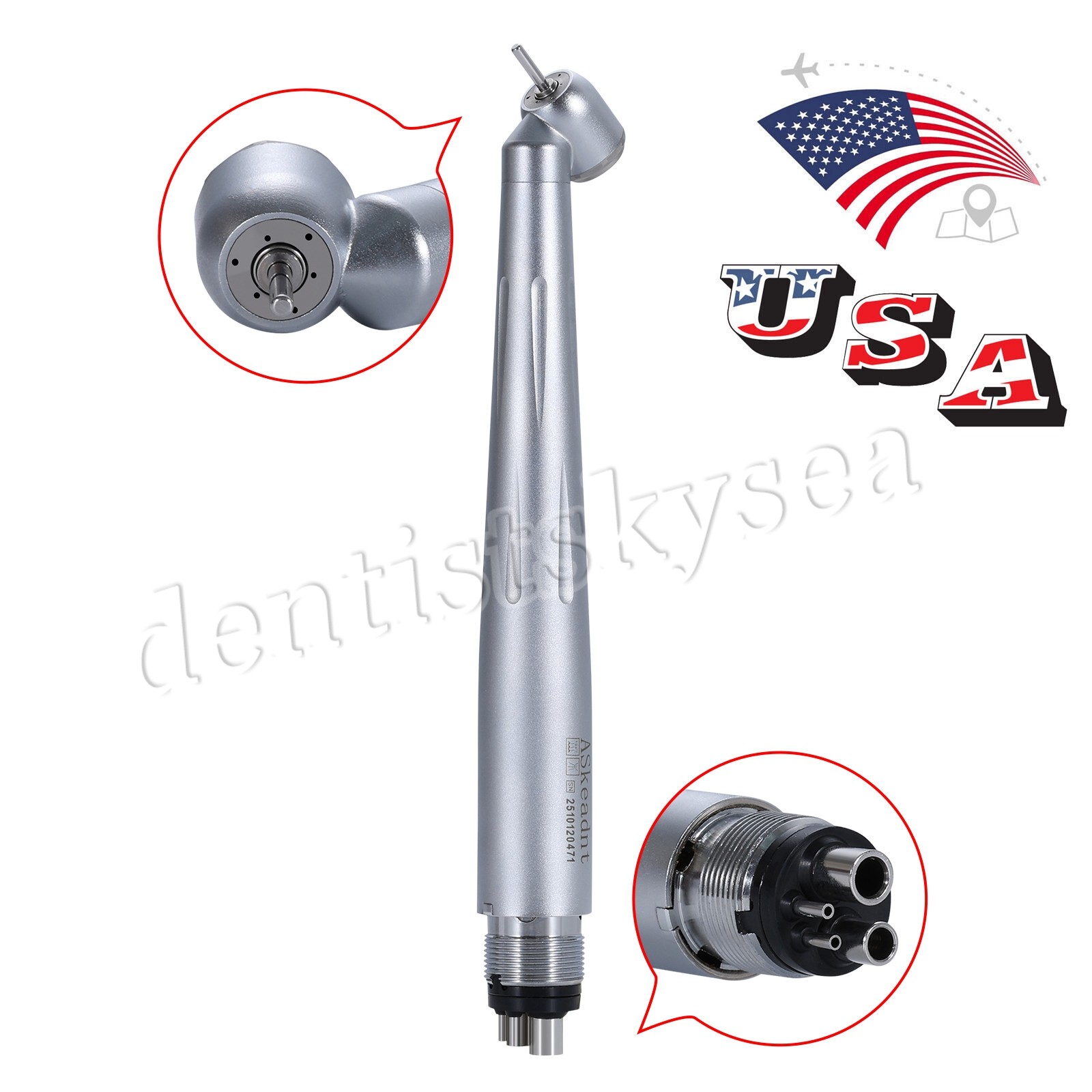 4 Holes Dental Surgical 45 Degree High Speed Handpieces Push Button Single Spray