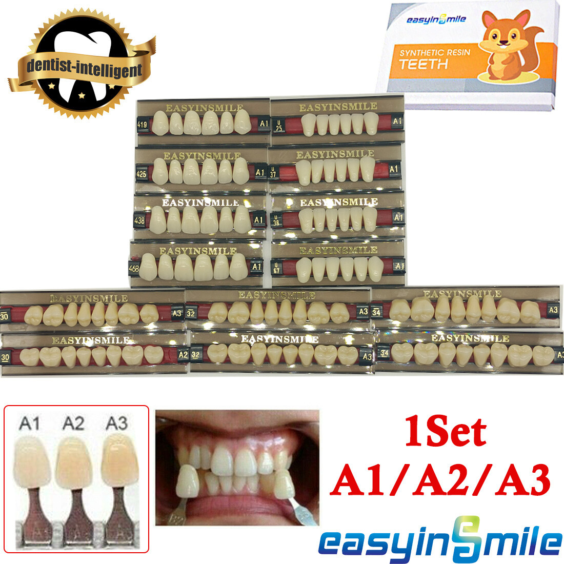Dental False Teeth At Home Tooth Replacement Acrylic Resin Teeth Shade A1/A2/A3