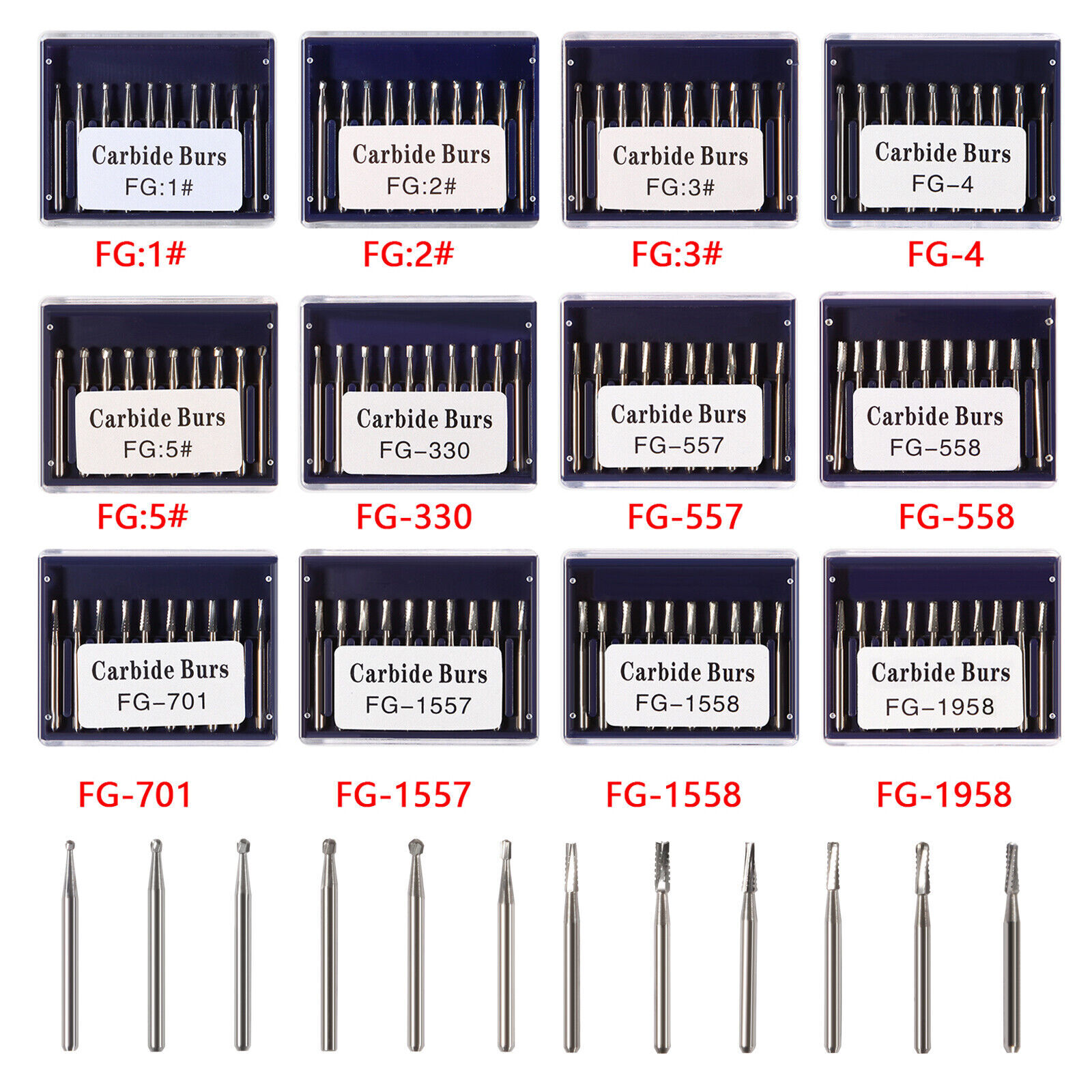 Dental Carbide Tungsten Steel Drills Burs FG Burr for High Speed Handpiece 1.6mm