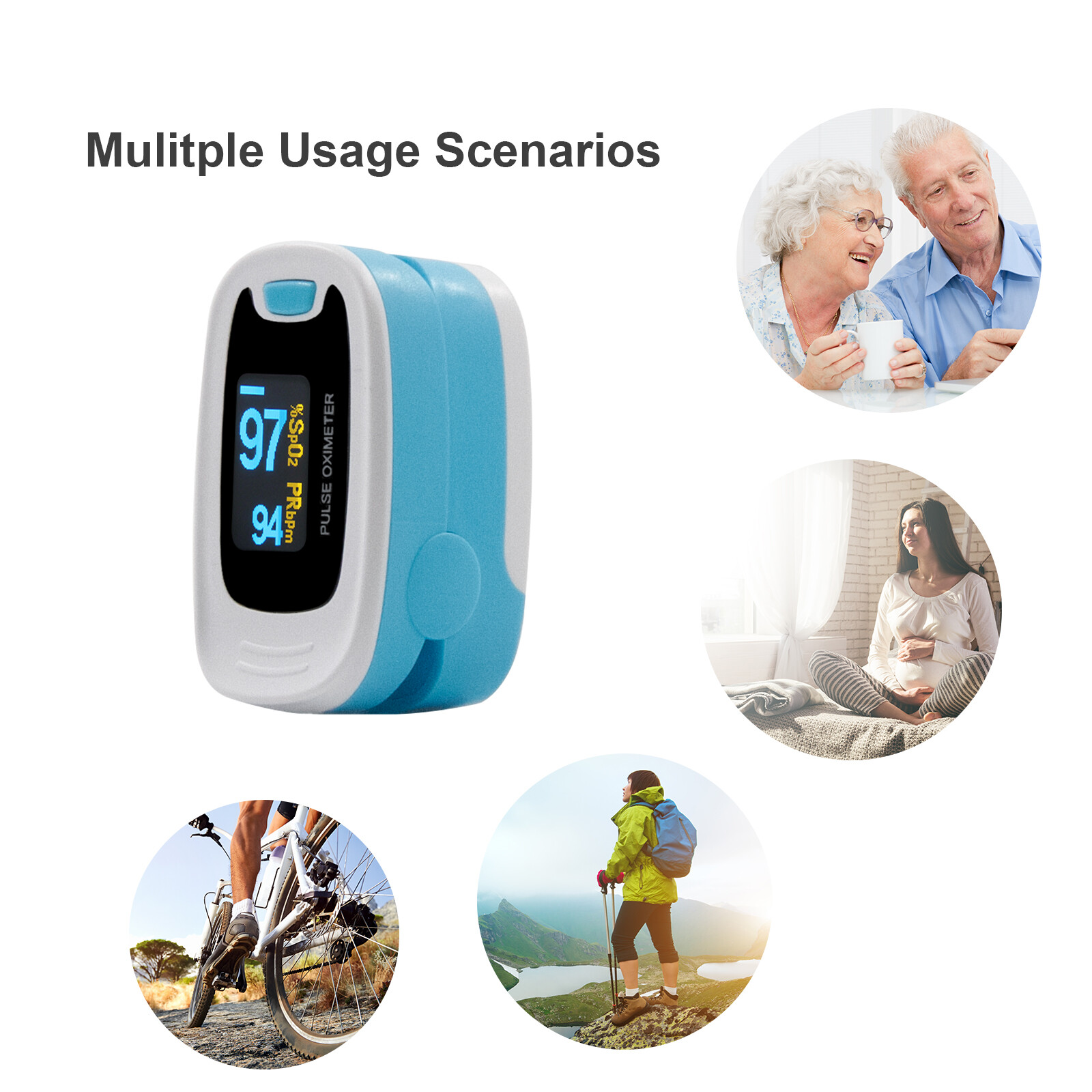 SpO2 PR Finger tip Pulse Oximeter Blood Oxygen Heart Rate Monitor Pouch& Lanyard