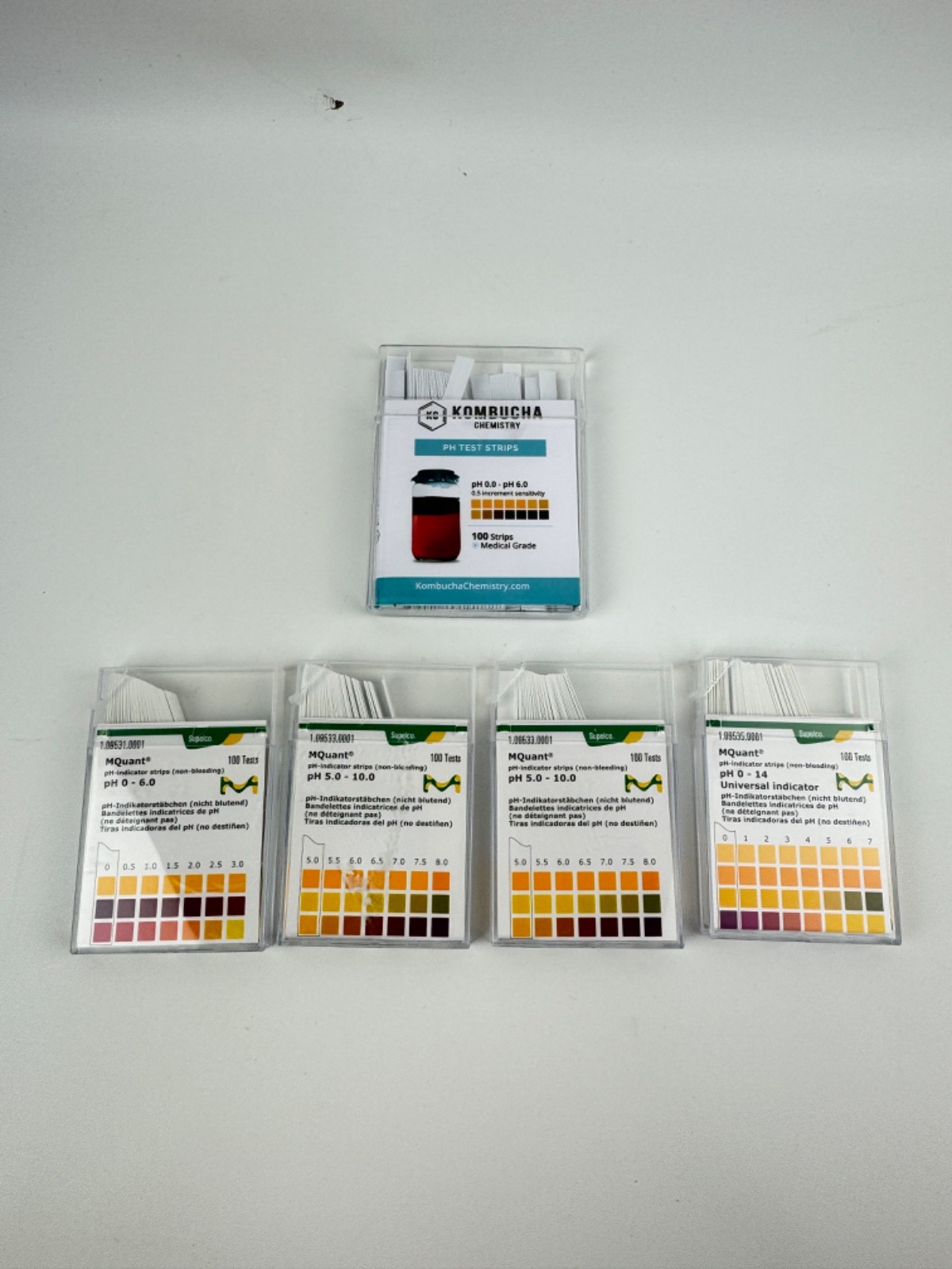 Lot of Supelco MQuant pH Indicator Strips 0-6.0, 5.0-10.0, 0-14 & Kombucha 0.0-6
