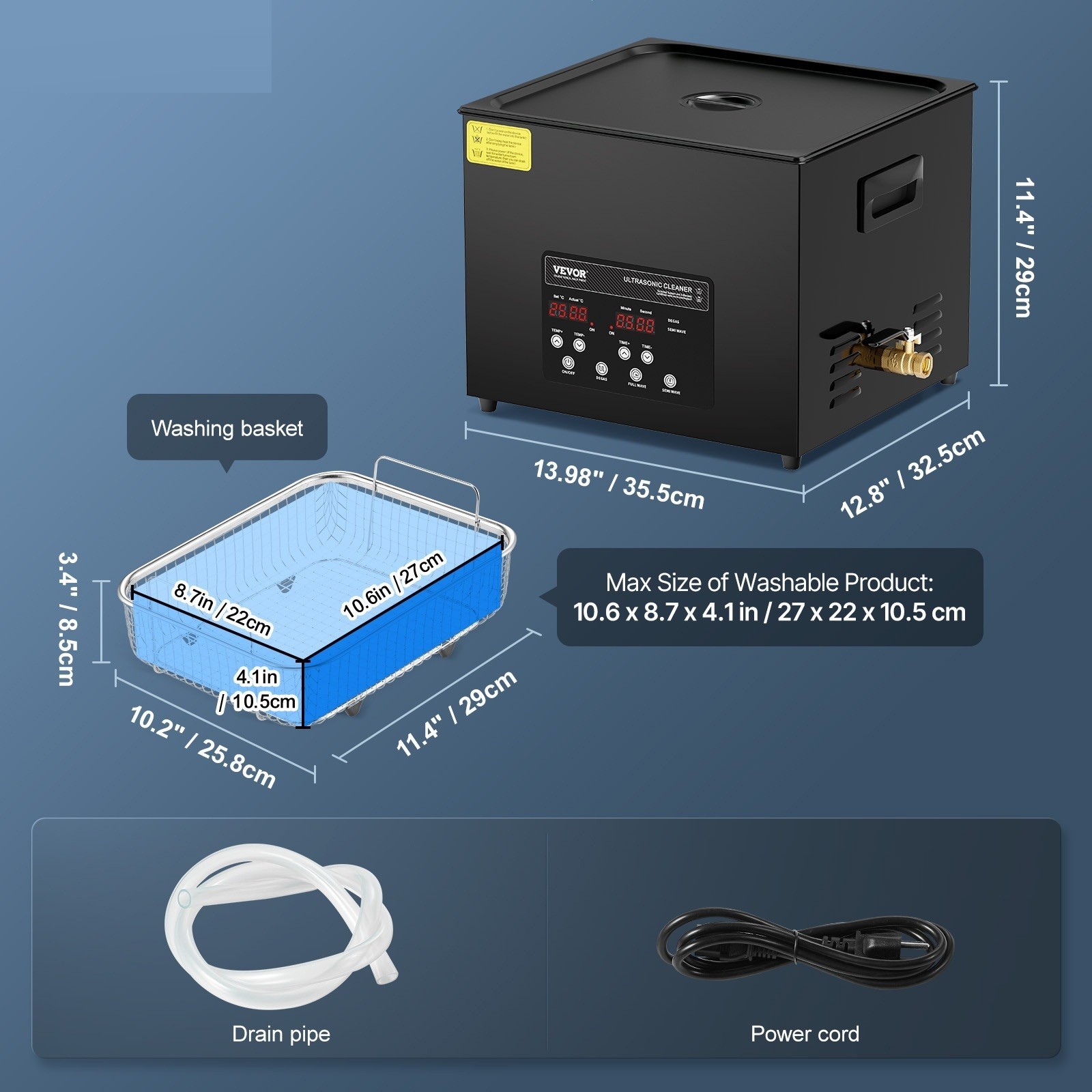 15L Sonic Cleaning Device, 360W Digital Sonic Washing Equipment w/ Mild Setting