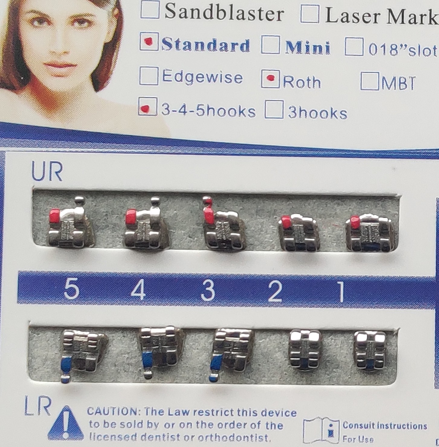 10Packs Dental Orthodontic Metal Bracket Braces Standard MBT 022 345H Mesh Base