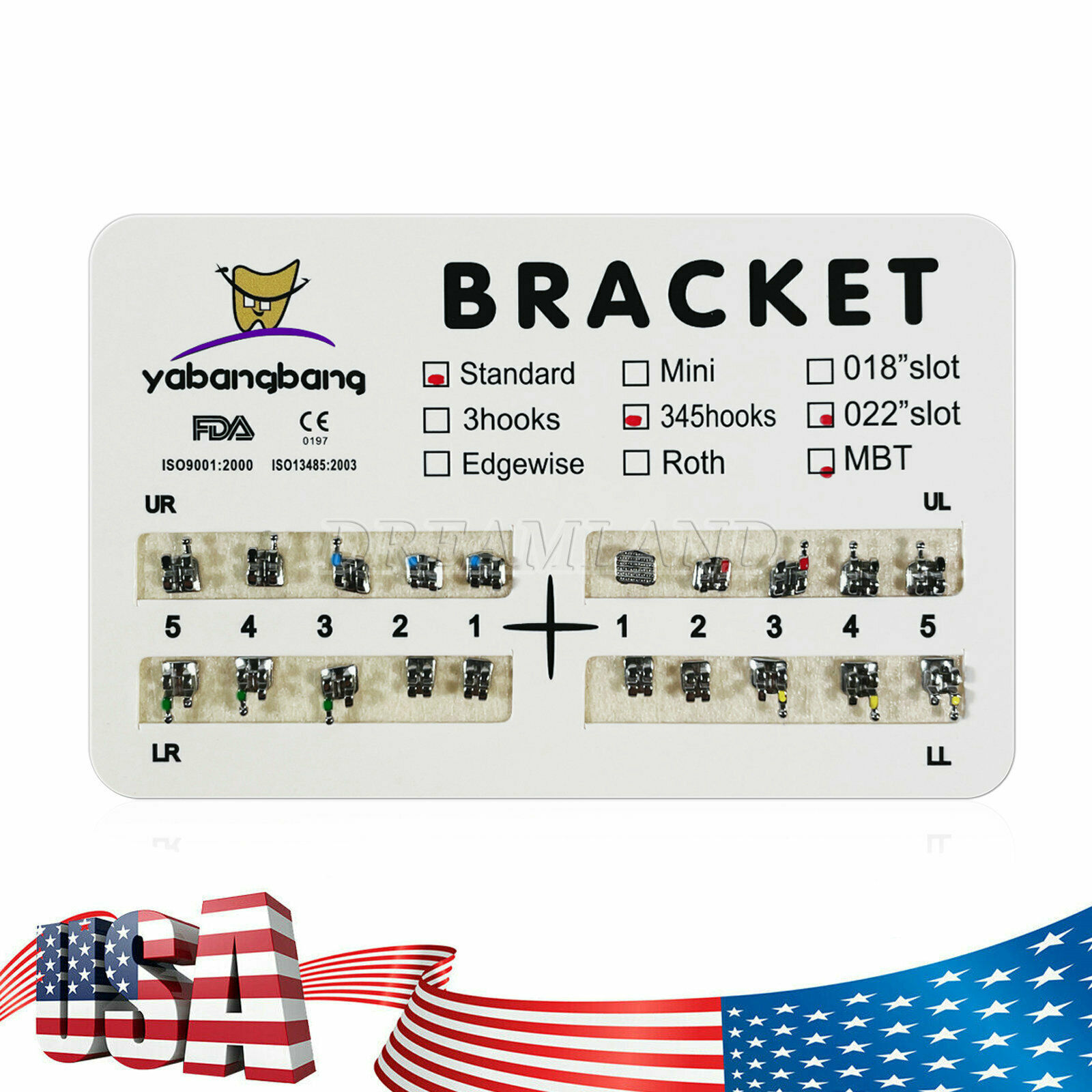 Dental Metal Brackets braces Mini bracket MBT/Roth 022 Hooks 3/345 USA