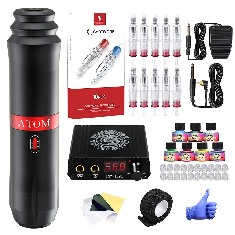 Mast Beginners Tattoo Pen Kit Atom M1 Power Supply Needles Pedal
