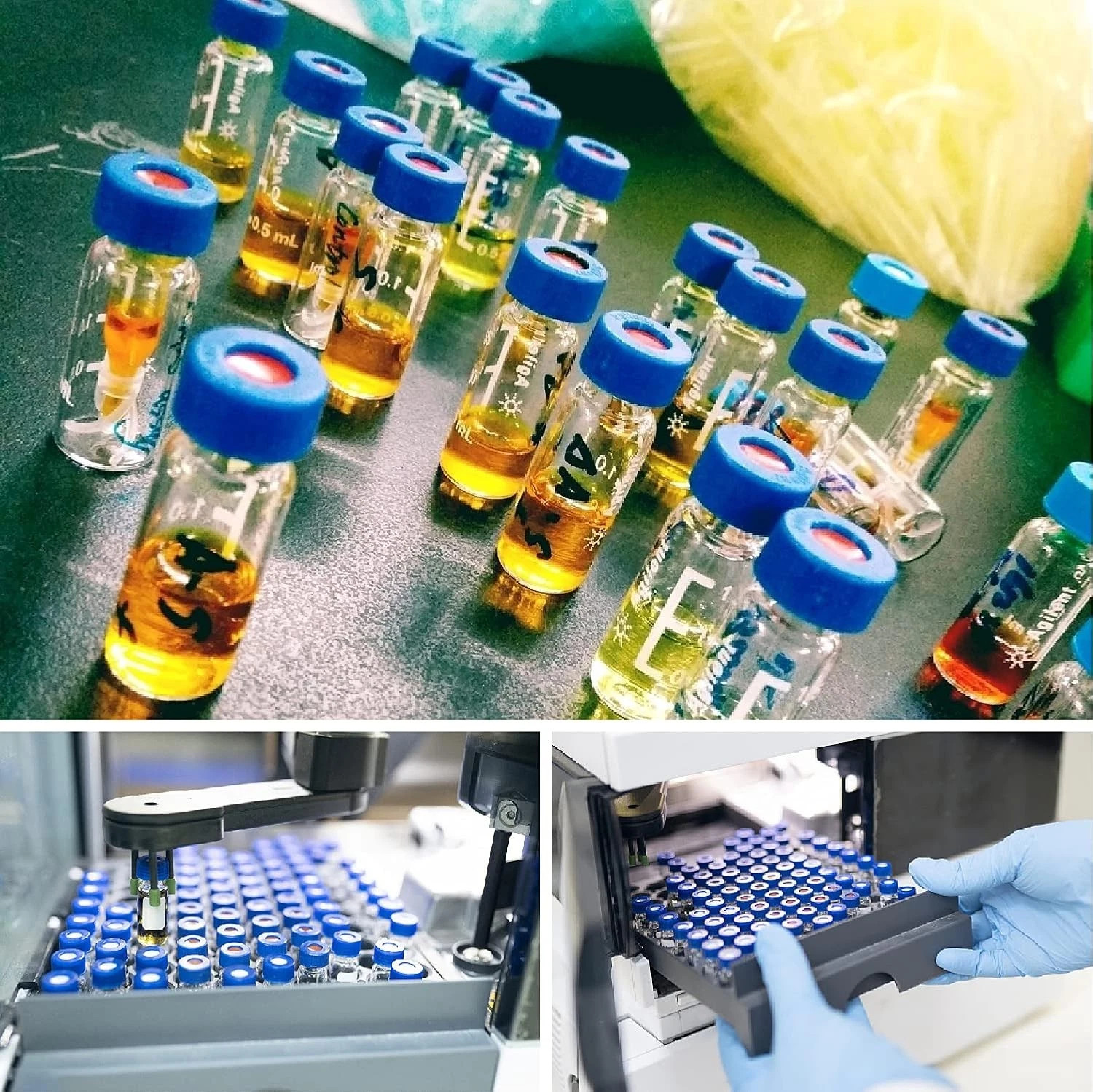 1000pcs Lab 2ml Autosampler Vials+Caps Clear Glass Bottle 9-425 Screw Thread Top