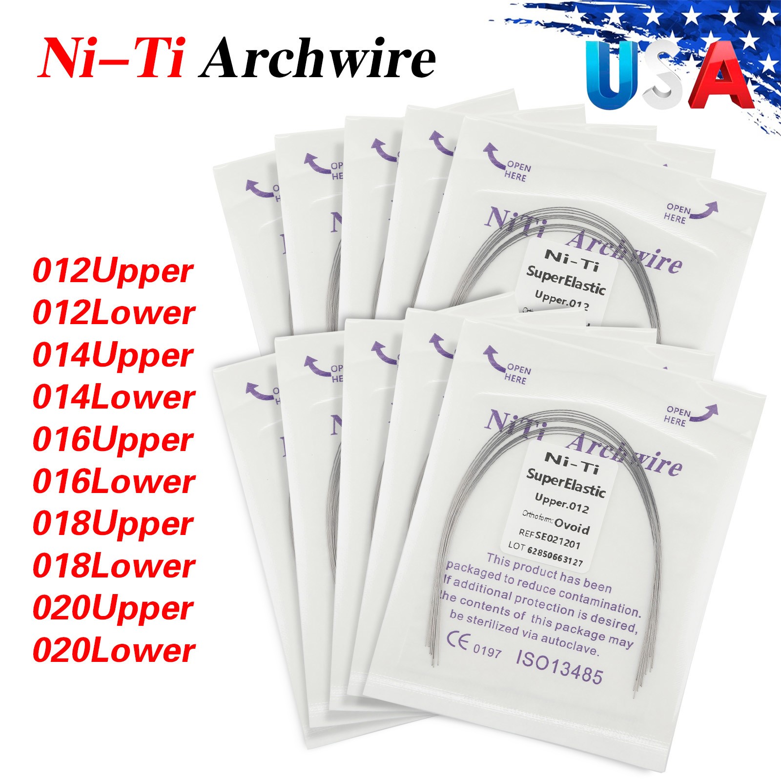 10 Packs/100pcs Dental Ortho Super Elastic Niti Round Arch Wire Ovoid Form